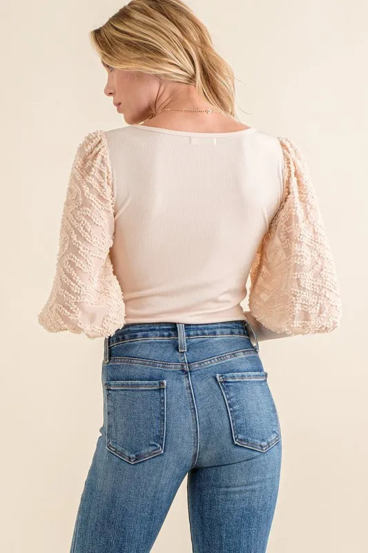 And The Why Textured Puff Sleeve Bodysuit - Lilixa.store