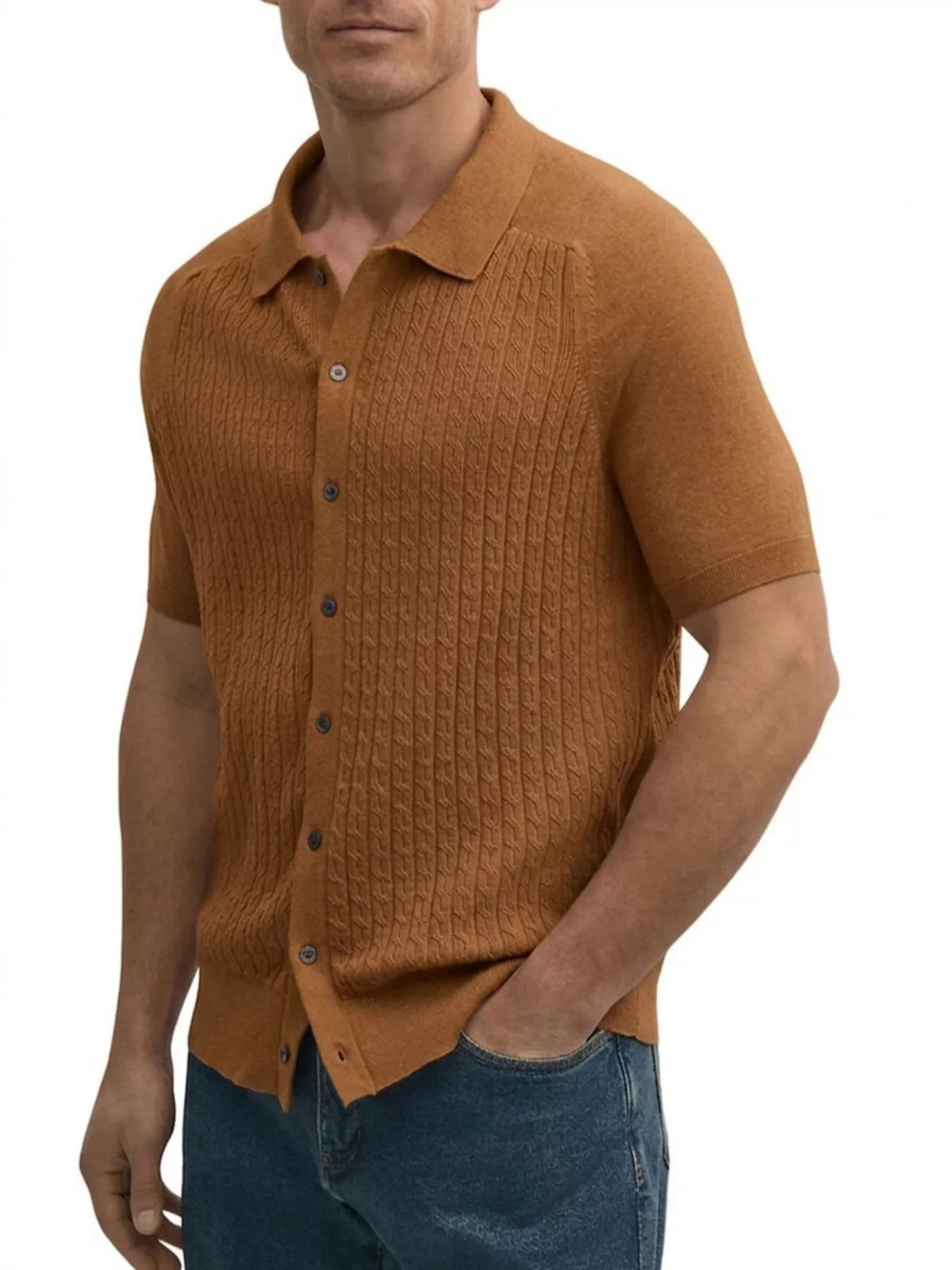 Men's Plus Size Short-Sleeve Textured Knit Cardigan - Lilixa.store