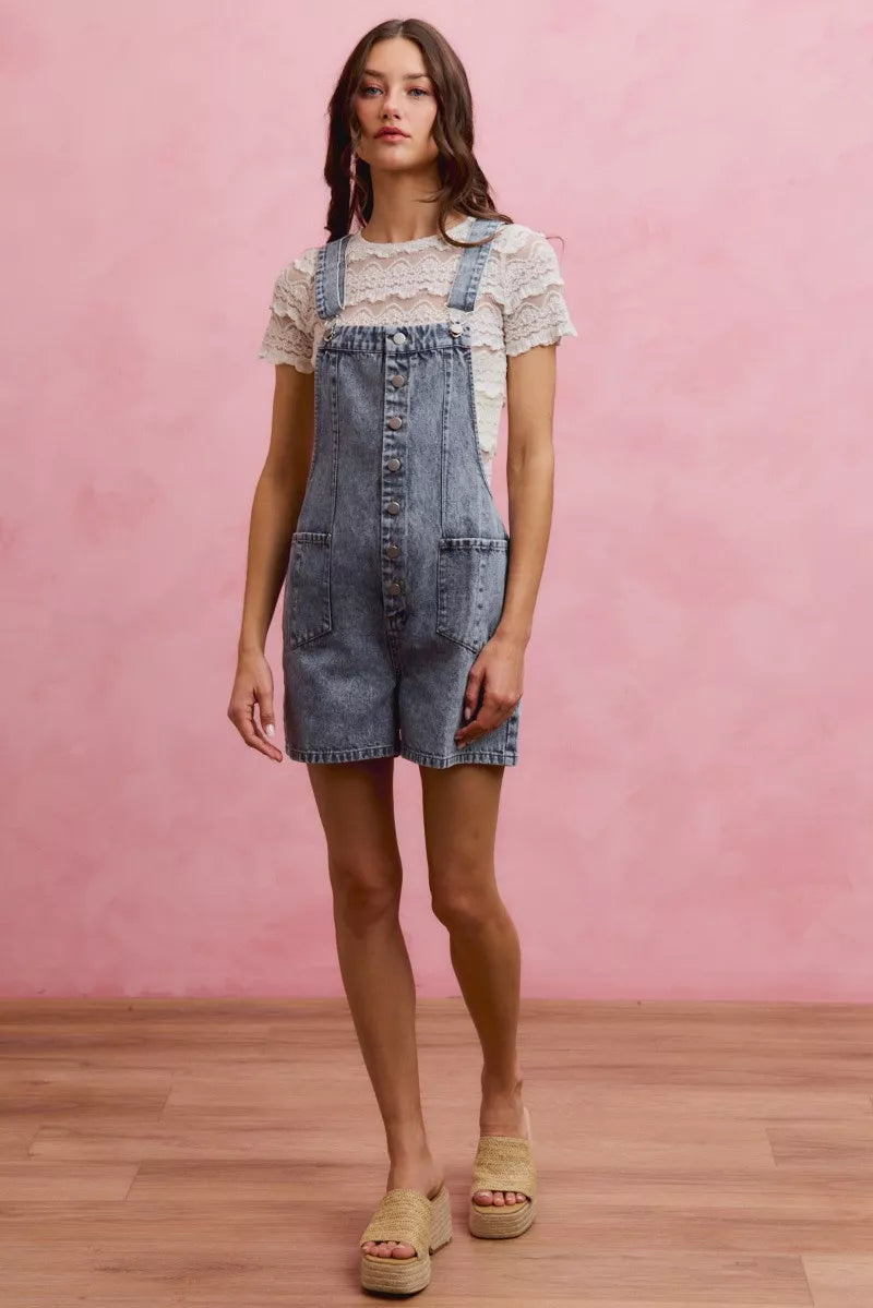 SO ME Denim Washed On Front With Adjustable Strap Romper - Lilixa.store