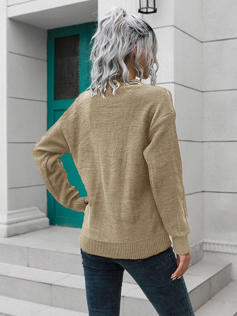 Dropped Shoulder Button Detail Sweater, view 4