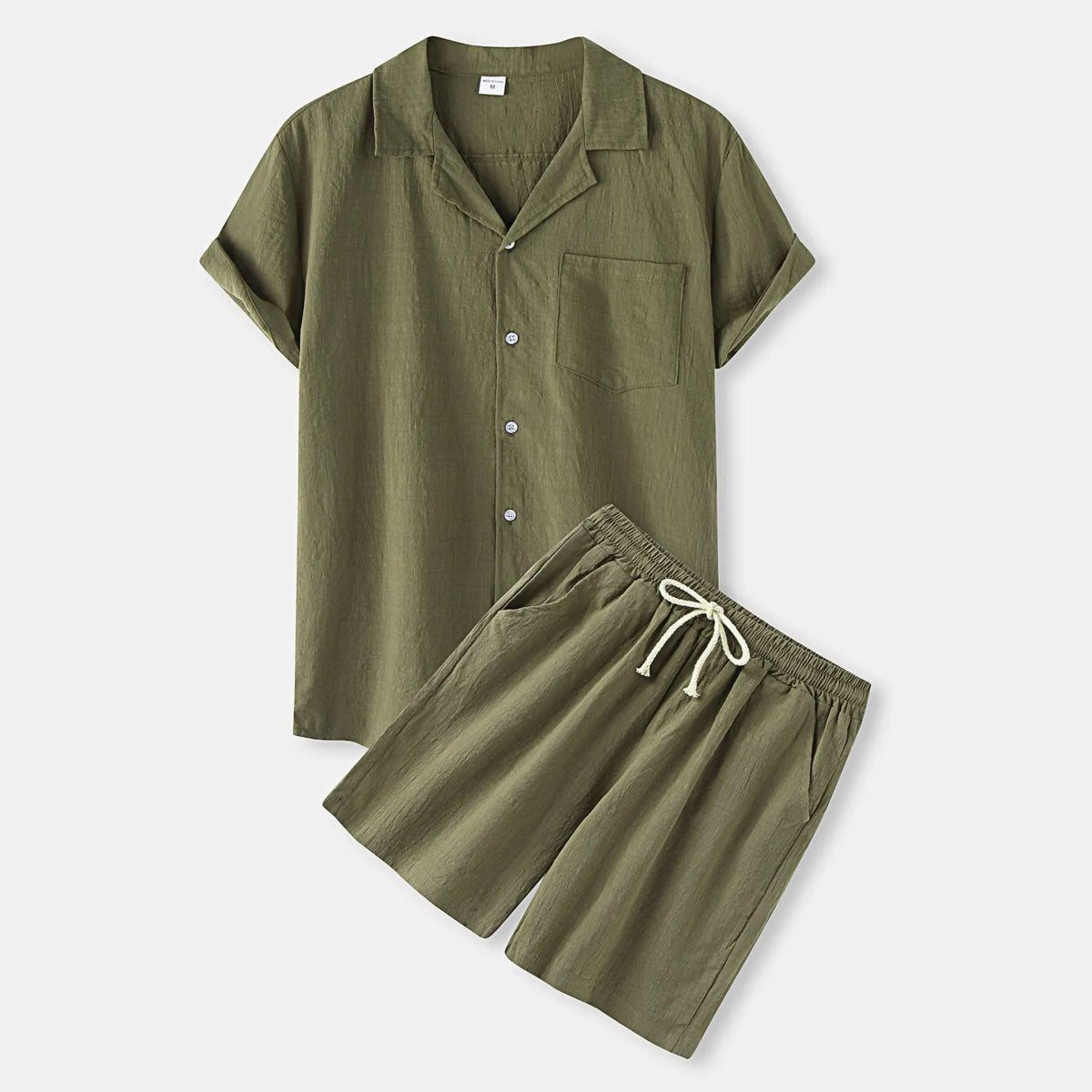 Men's Button Up Shirt and Shorts Set in Army Green