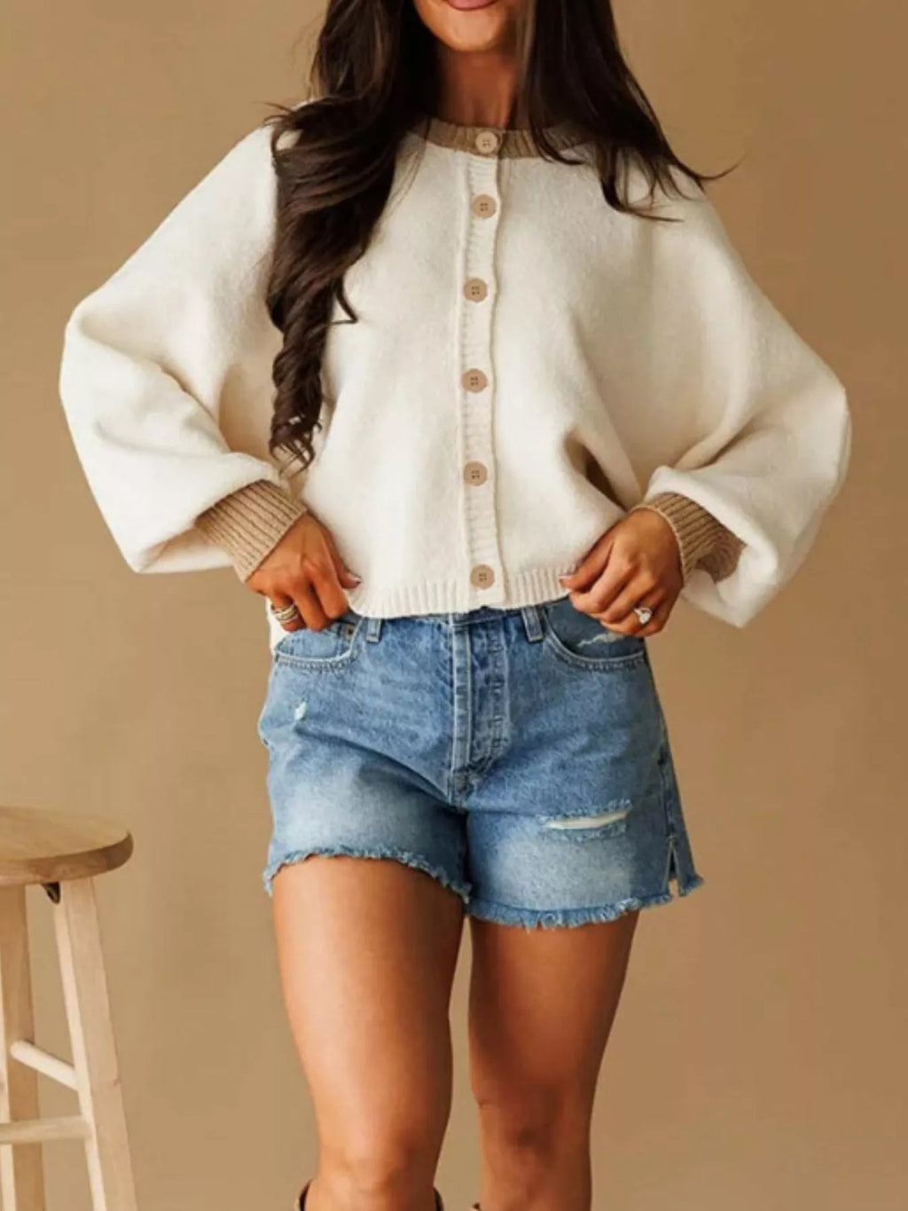Button-Front Knit Cardigan with Contrast Trim - Lilixa.store