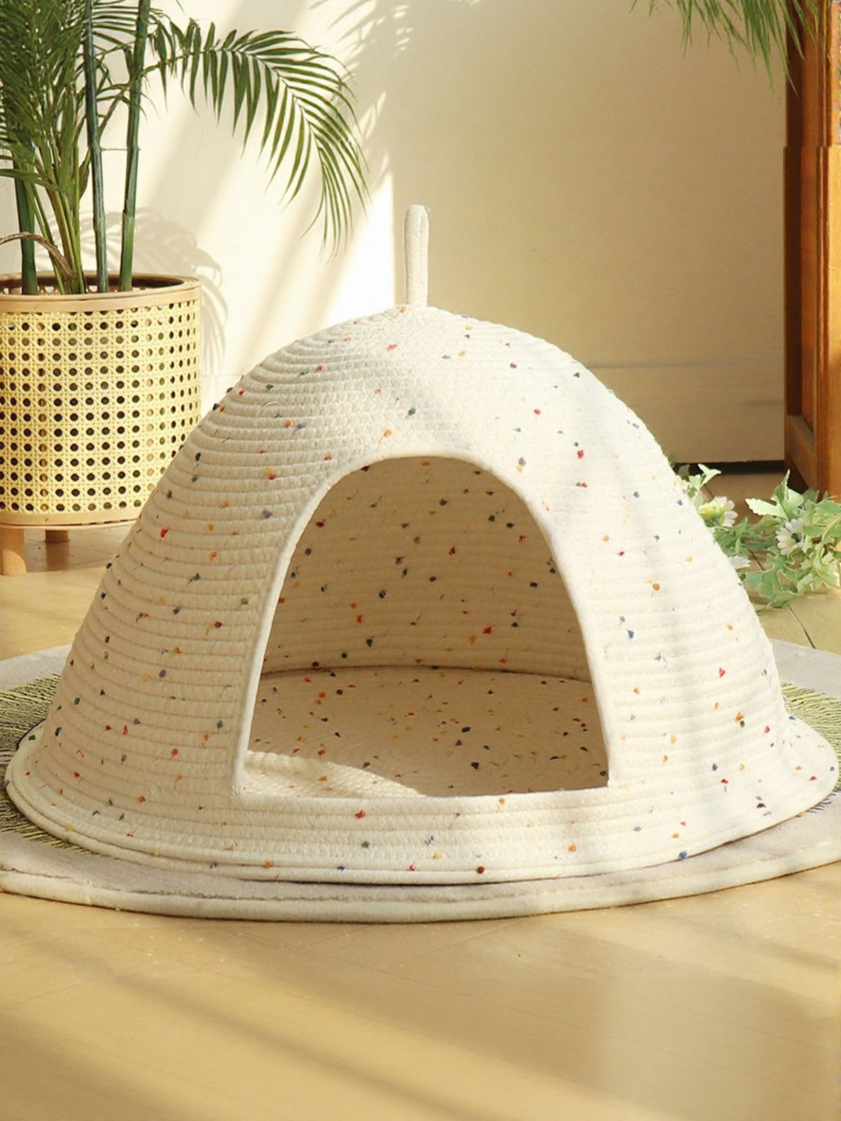 Cozy Rope Woven Cat Cave Bed with Handle - Lilixa.store