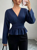 Surplice Long Sleeve Wrap Blouse - Lilixa.store