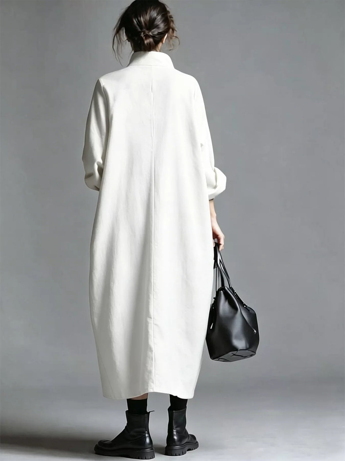 Full Size Loose-Fit Mock Neck Midi Dress with Pockets Plus Size - Lilixa.store