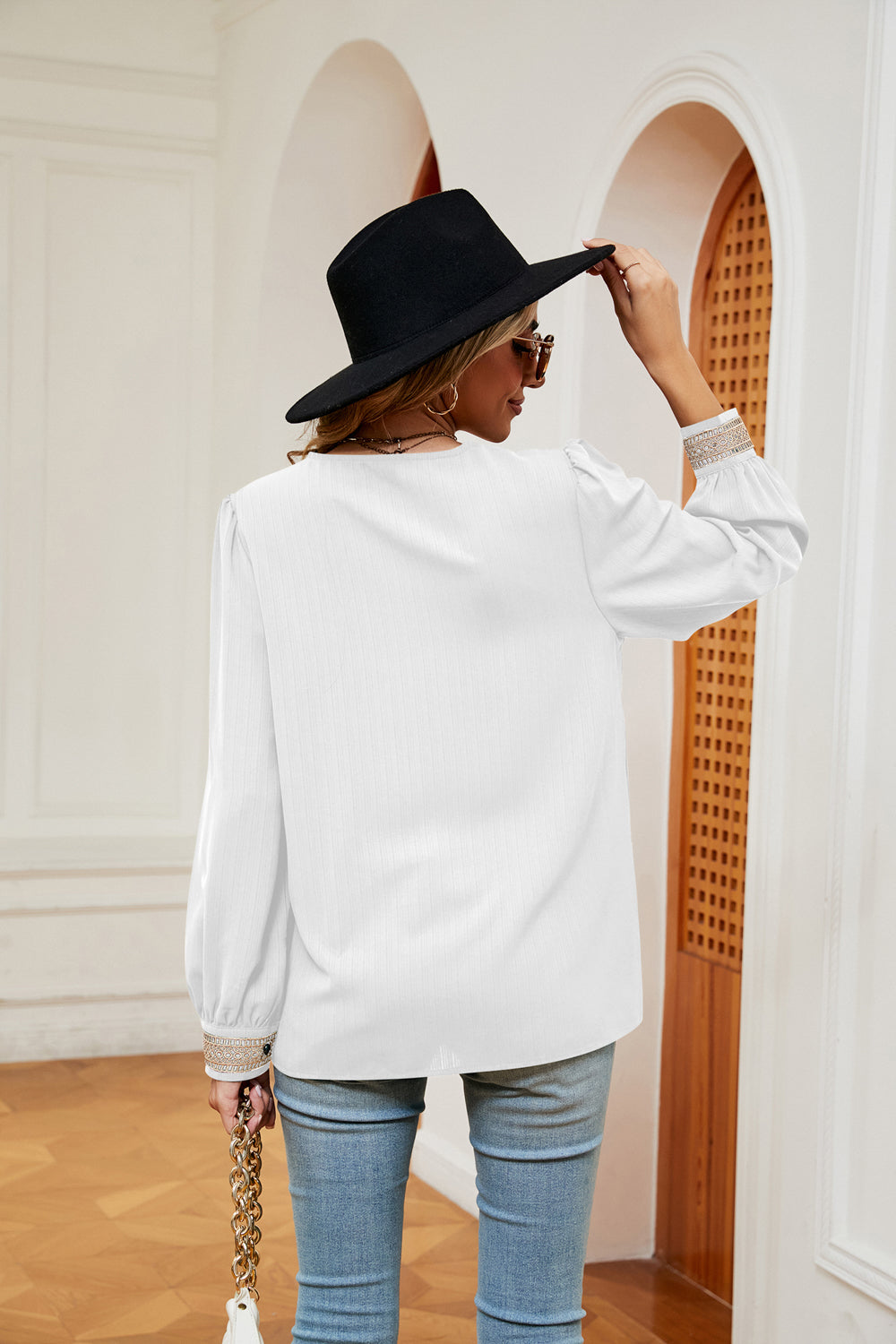 Contrast Puff Sleeve Blouse, view 4