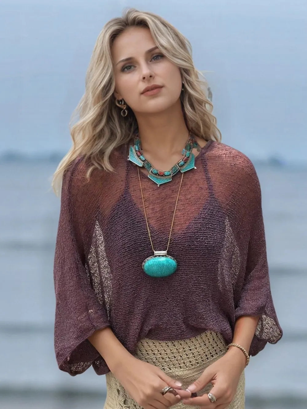 Round Neck Long Sleeve Cover-Up - Lilixa.store