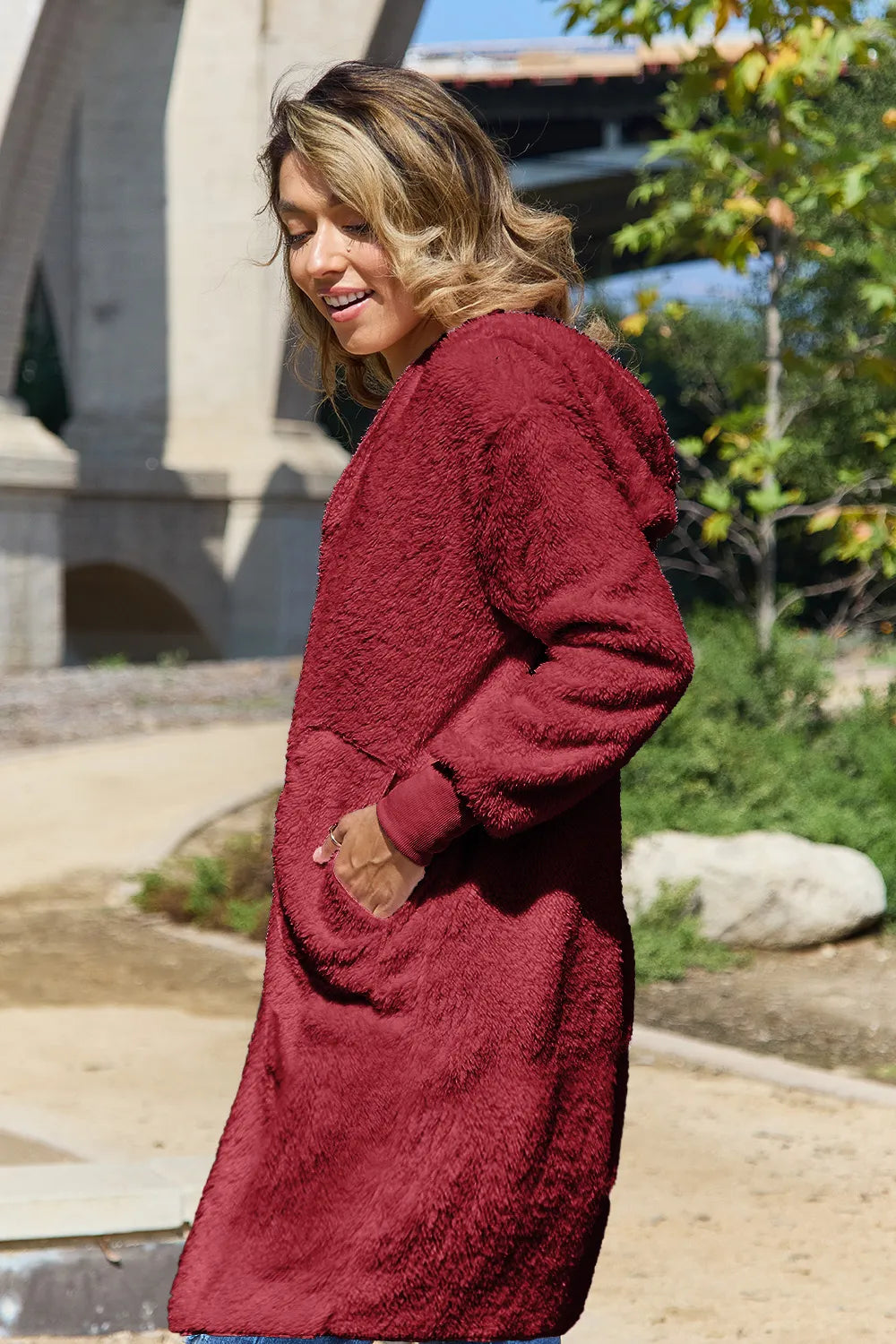 Double Take Full Size Hooded Teddy Bear Jacket with Thumbholes - Lilixa.store
