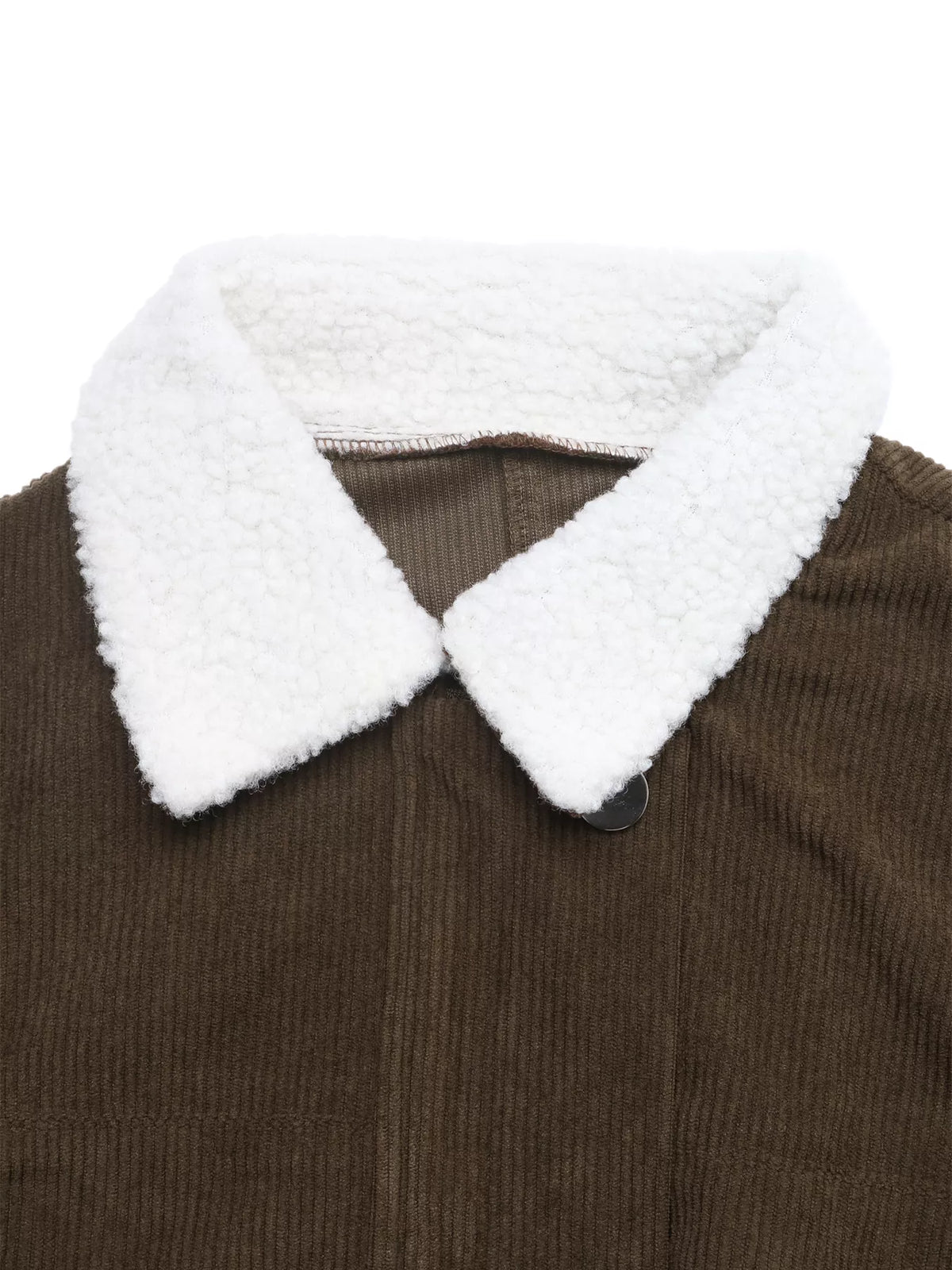 Contrast Sherpa Collar Corduroy Zip Up Jacket