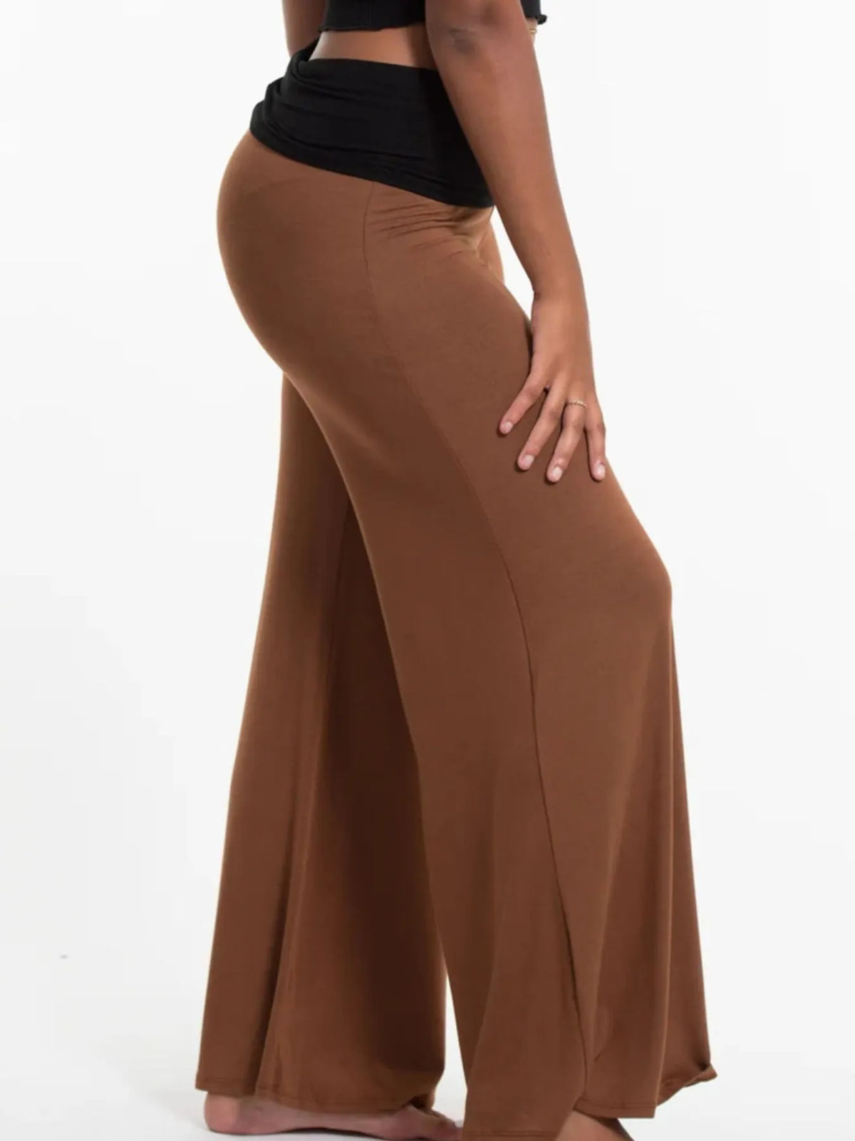High Waisted Wide Leg Yoga Pants with Contrast Waistband - Lilixa.store