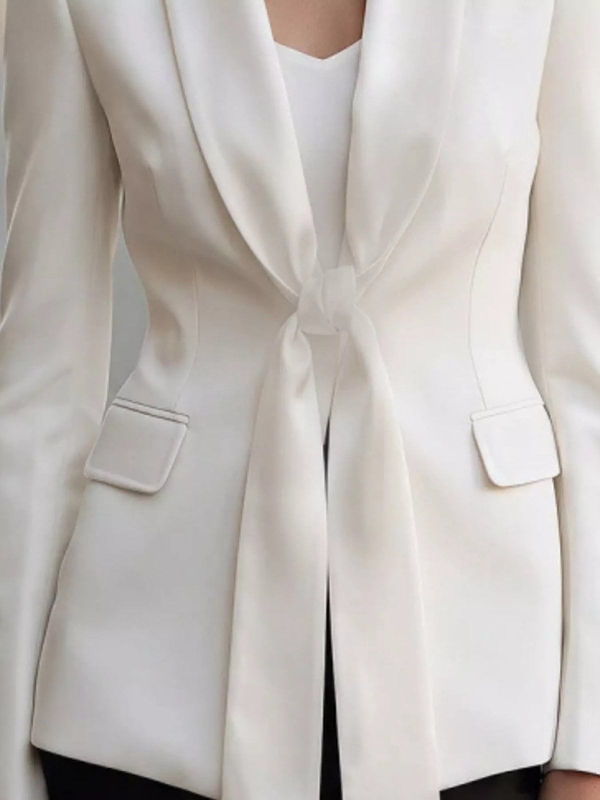 Tie-Front Lapel Collar Long Sleeve Blazer, view 6
