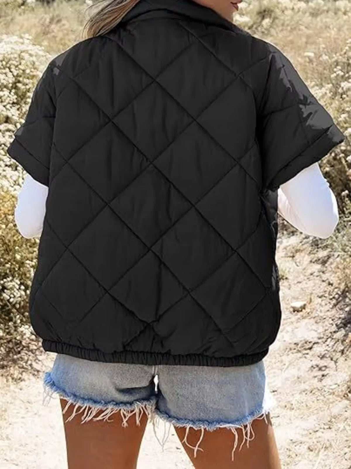 Quilted Zip Up Short Sleeve Winter Coat - Lilixa.store