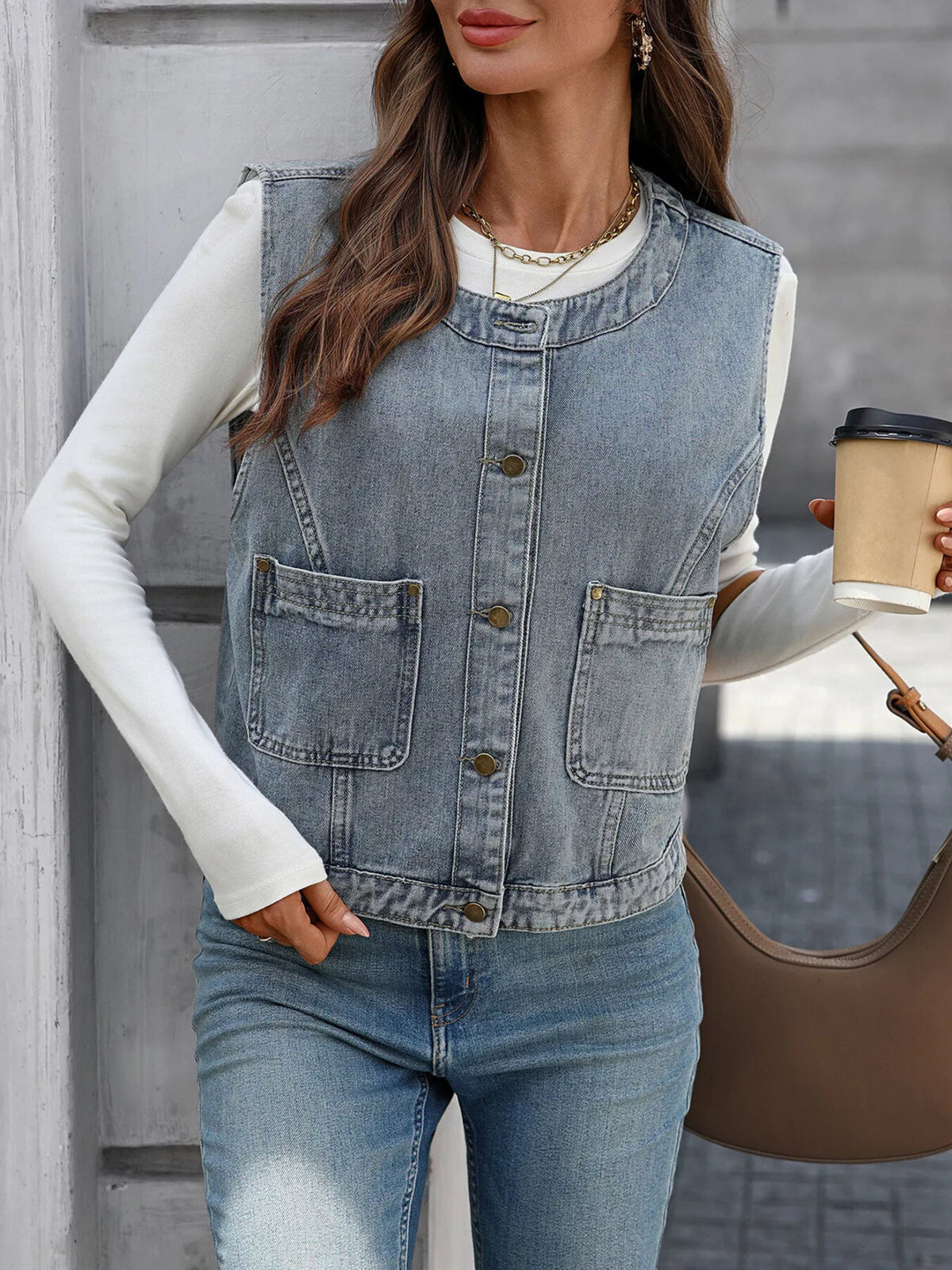 Button-Down Denim Vest - Lilixa.store