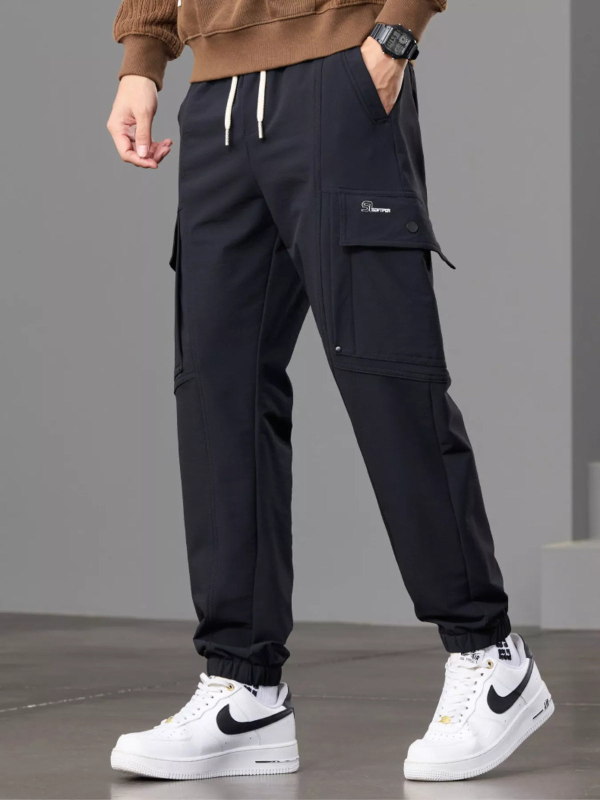 Men's Casual Cargo Pants with Drawstring Waist - Lilixa.store
