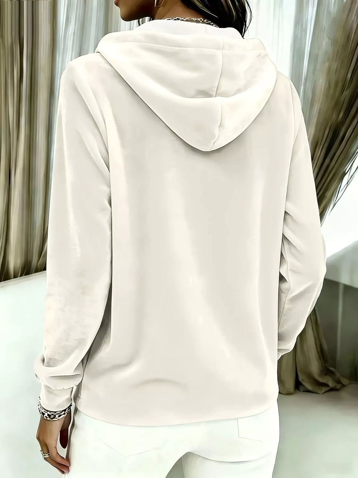 Full Size Drawstring Button Detail Hoodie Plus Size, view 3