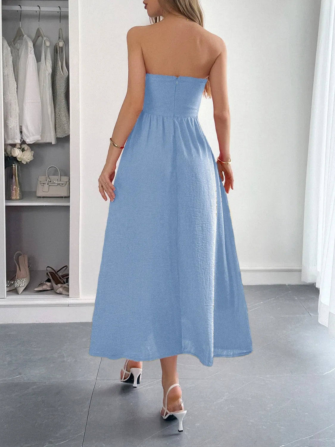 Strapless A-Line Midi Dress with Pockets - Lilixa.store