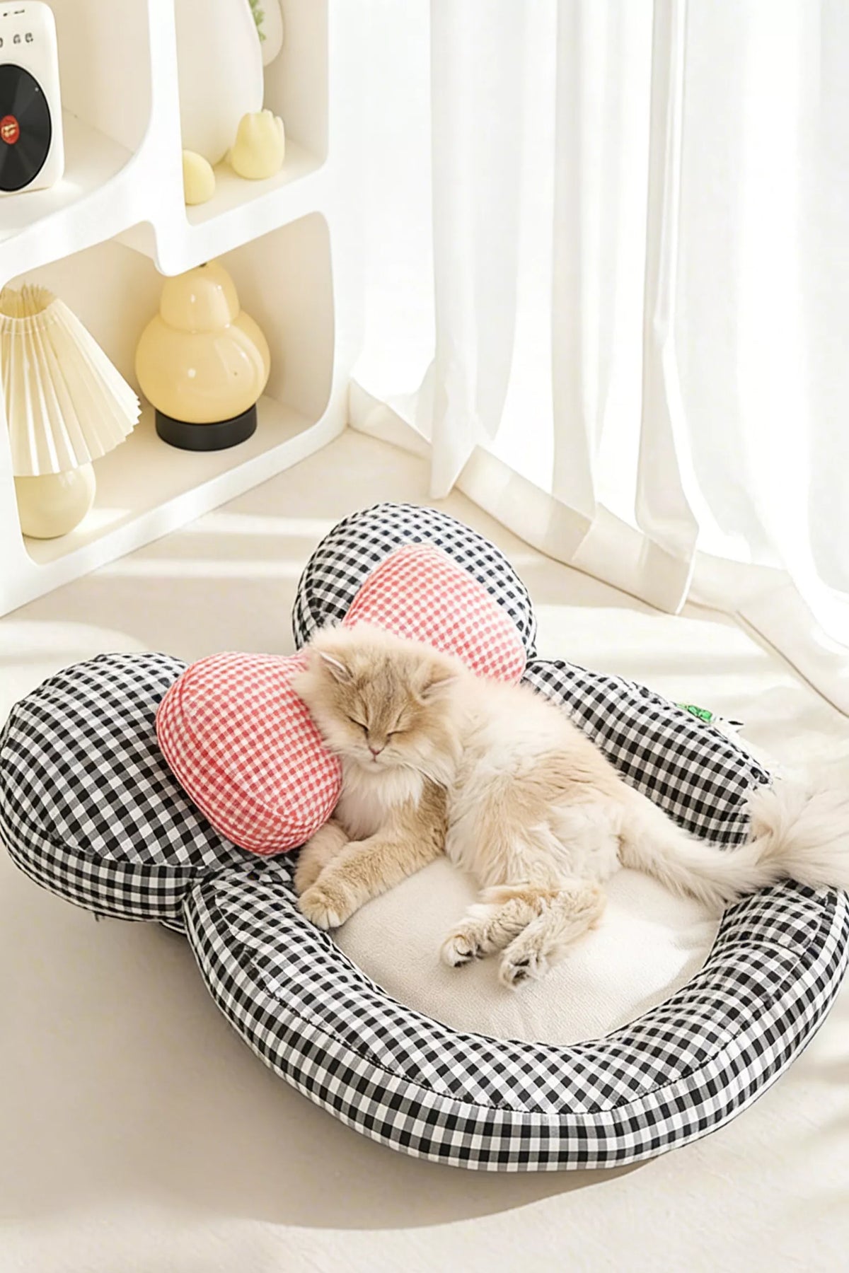 Cartoon Plaid Design Pet Mat with Bow - Lilixa.store