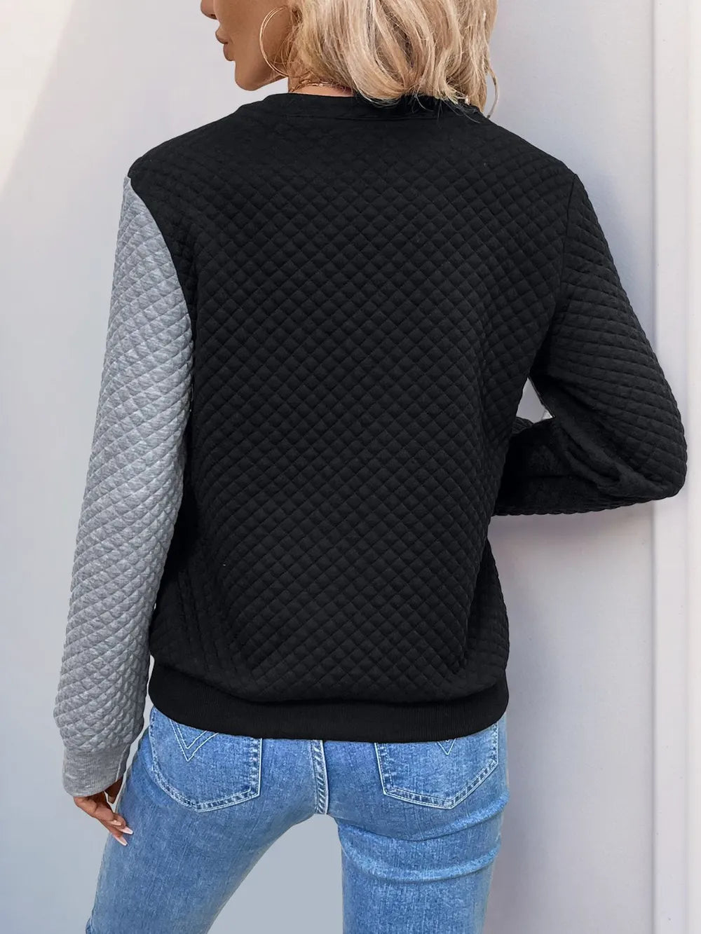 Perfee Decorative Button Contrast Long Sleeve Sweatshirt - Lilixa.store