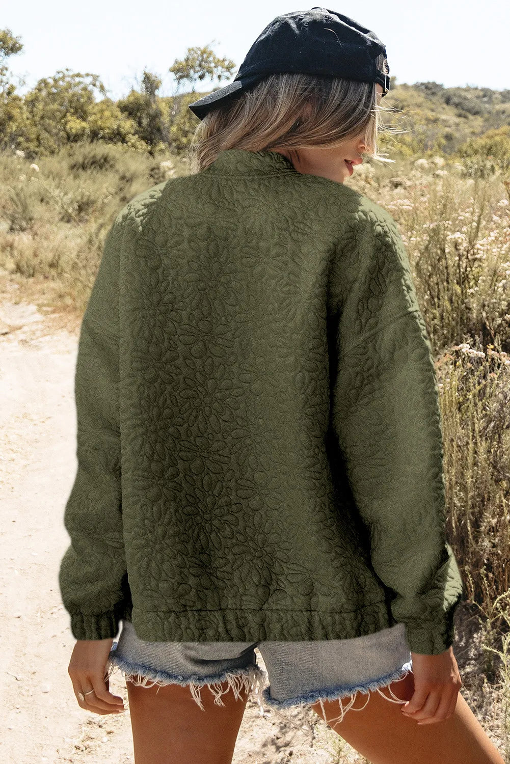 Baseball Collar Floral Quilted Jacket, view 15