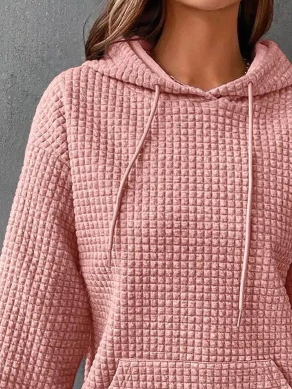 Full Size Textured Kangaroo Pocket Hoodie Plus Size - Lilixa.store
