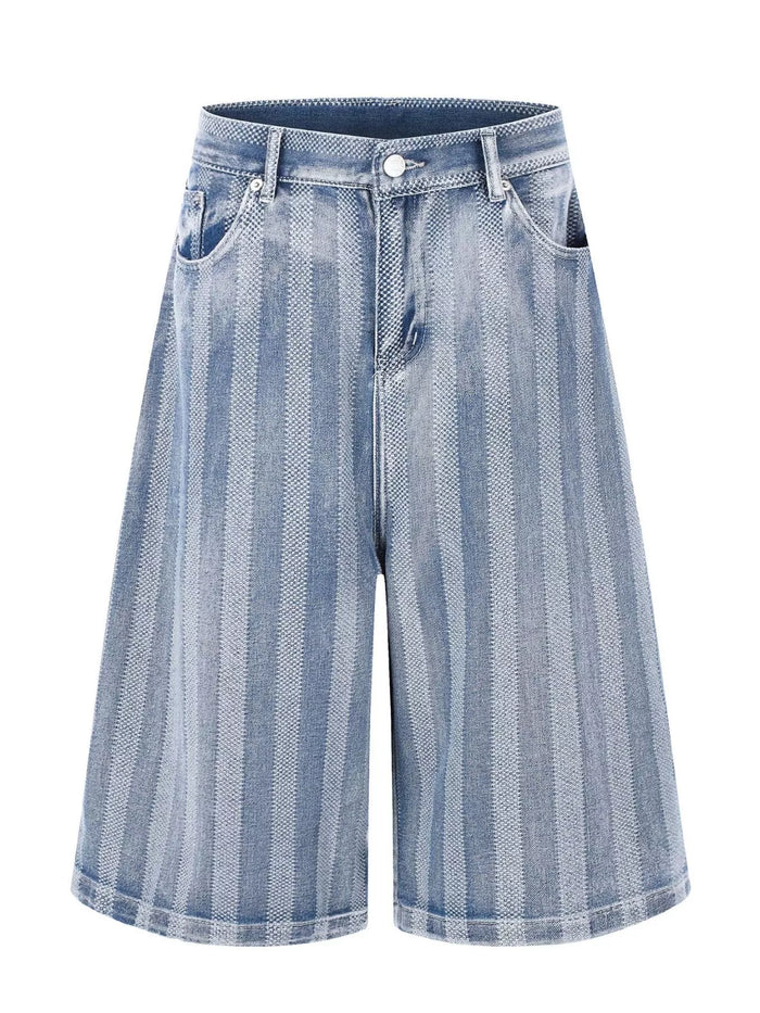 Men's Stripe Wide Leg Denim Capris - Lilixa.store