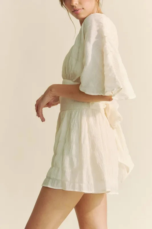 Davi & Dani Batwing Sleeve Waist Belt Romper - Lilixa.store