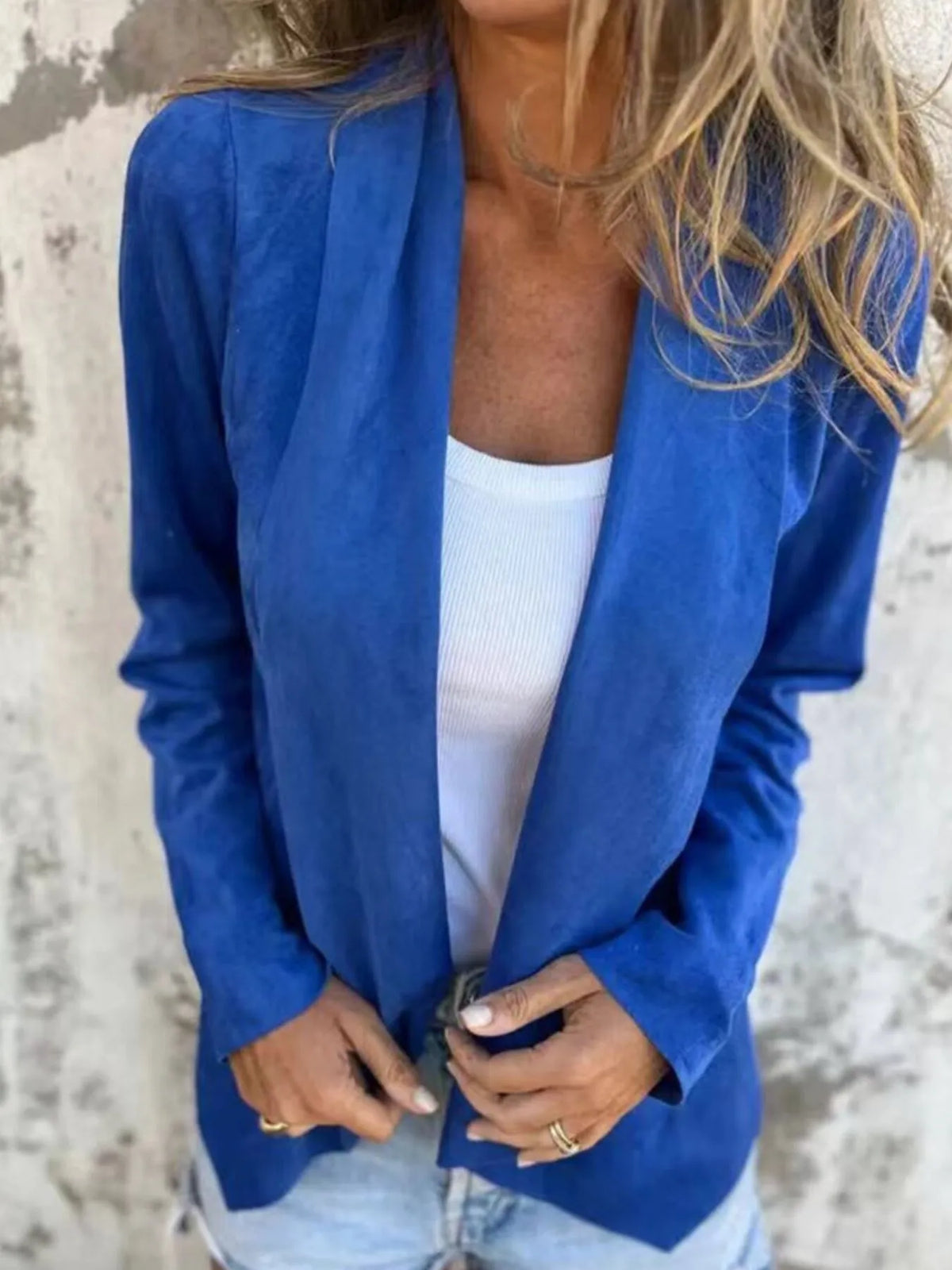 Full Size Open Front Casual Cardigan Plus Size in Blue