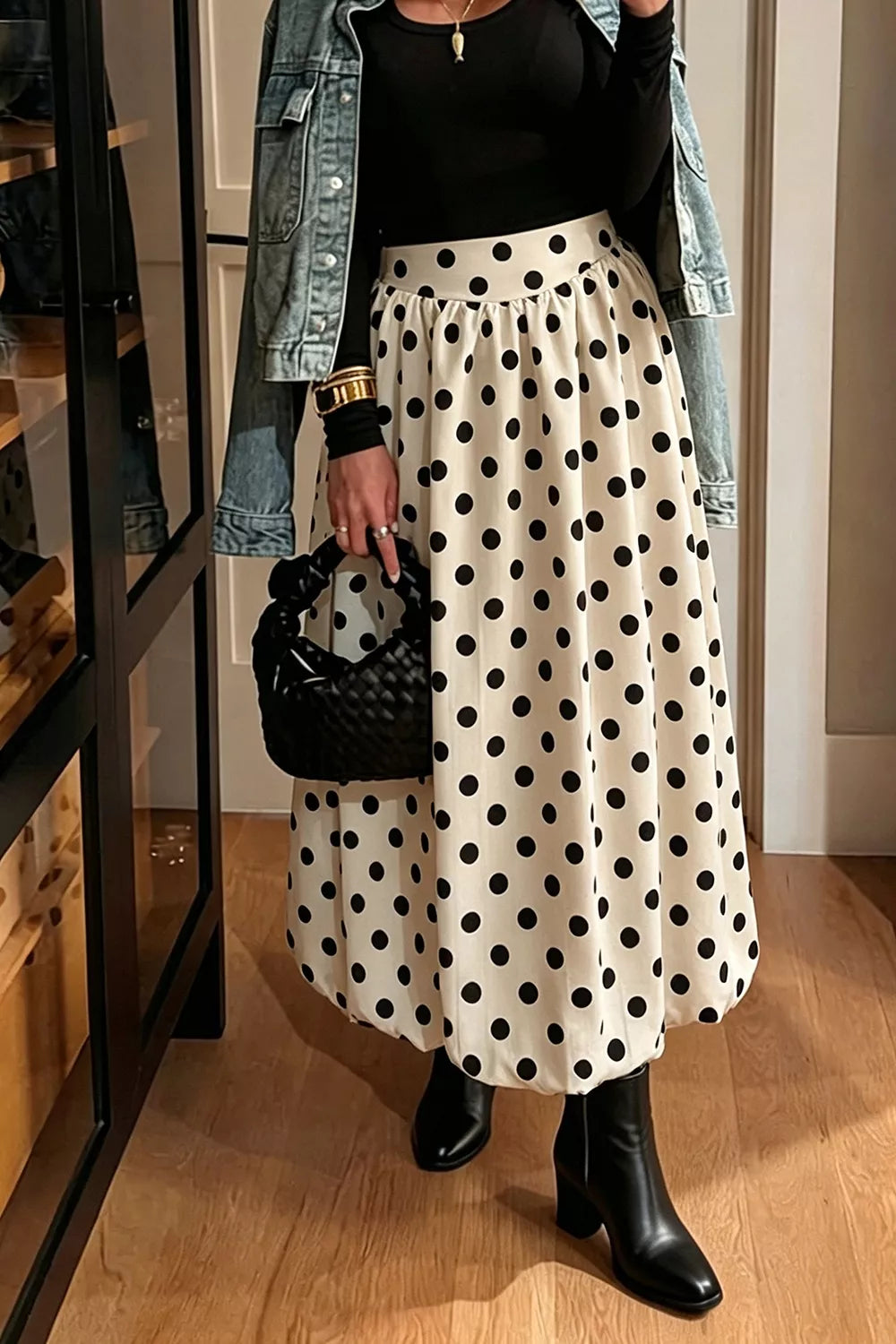 Polka Dot Bubble Hem Midi Skirt - Lilixa.store