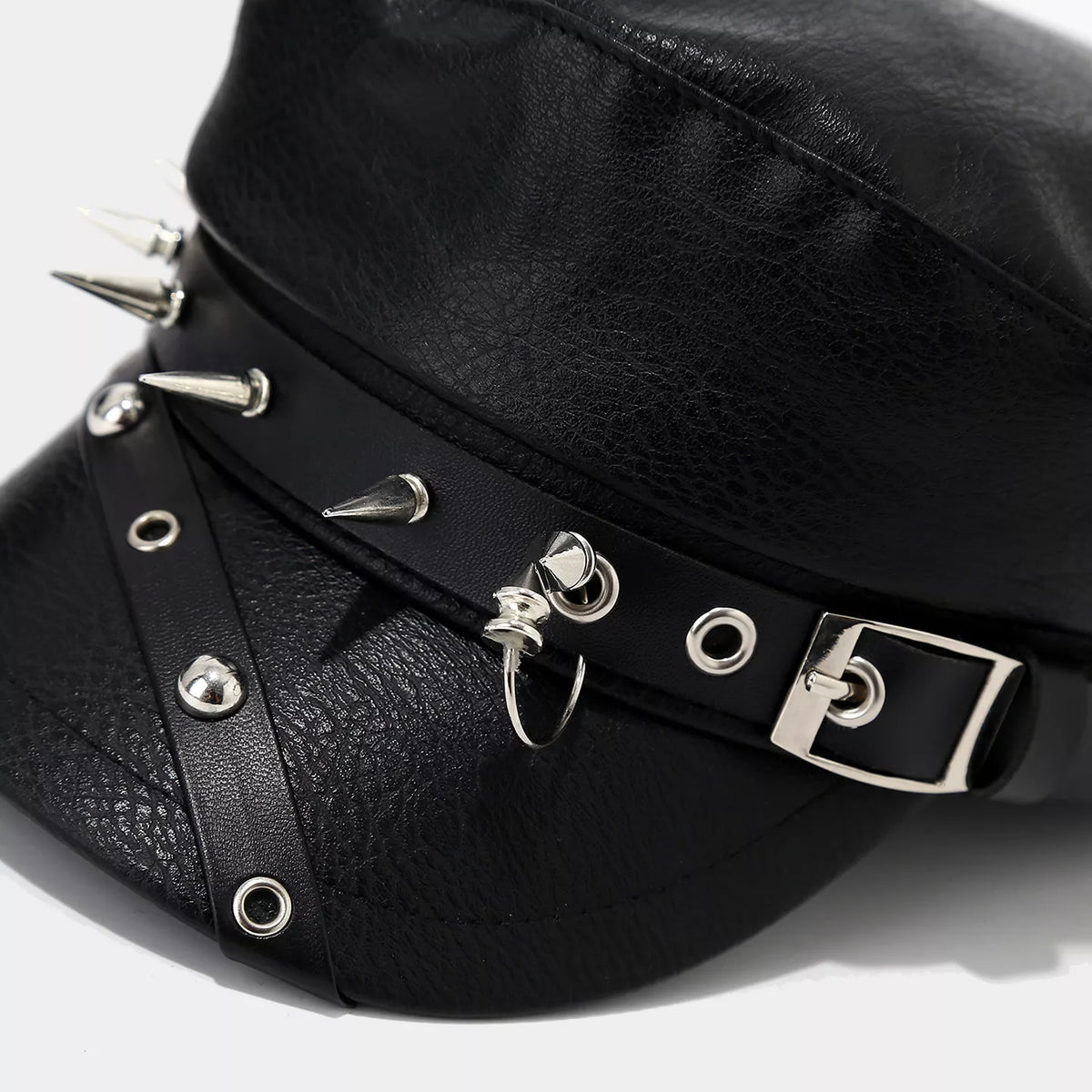 Studded Embellished Faux Leather Hat, view 4