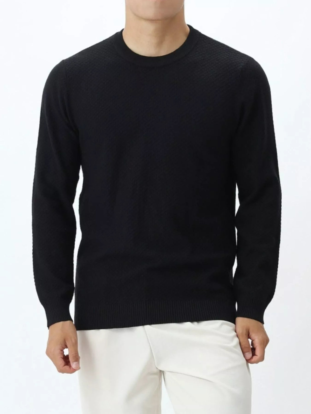 Men's Plus Size Textured Crew Neck Sweater