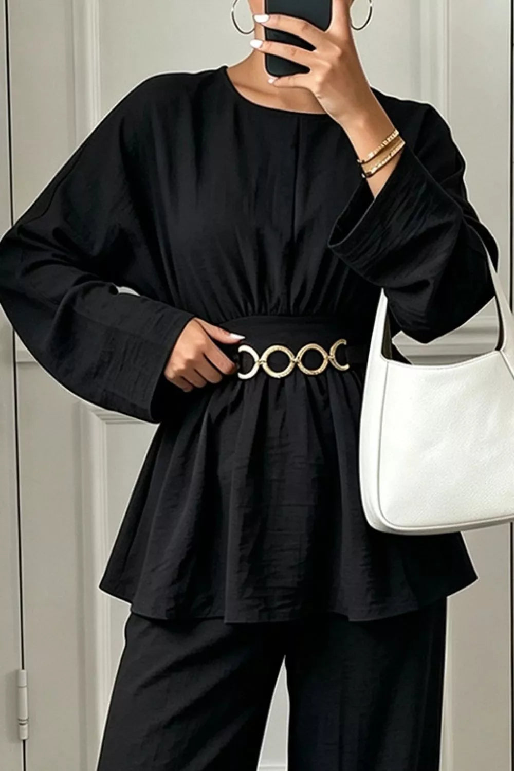 Metal Chain Waist Detail Top and Pants Set - Lilixa.store