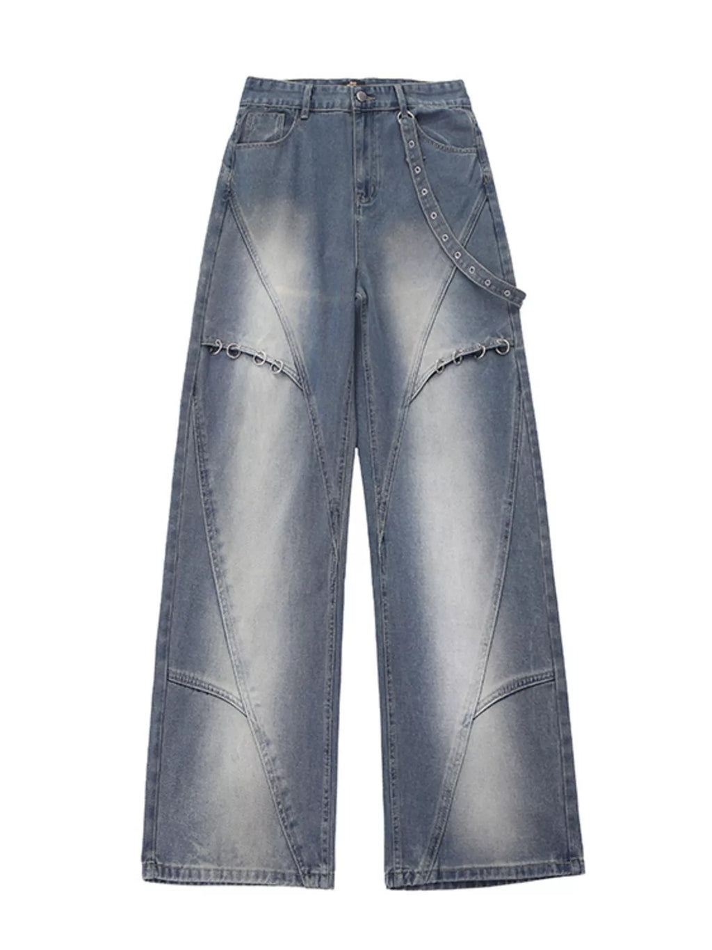 Men's Full Size Wide-Leg Denim Jeans with Metal Ring Plus Size - Lilixa.store