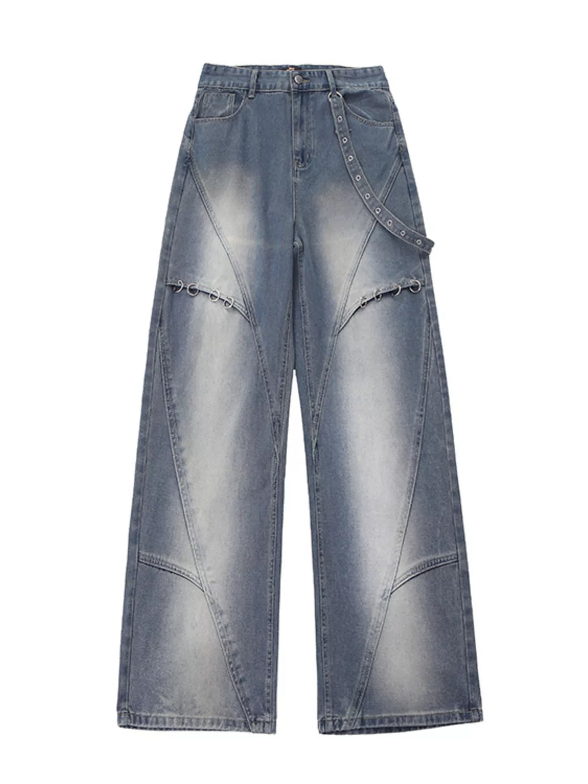 Men's Full Size Wide-Leg Denim Jeans with Metal Ring Plus Size - Lilixa.store