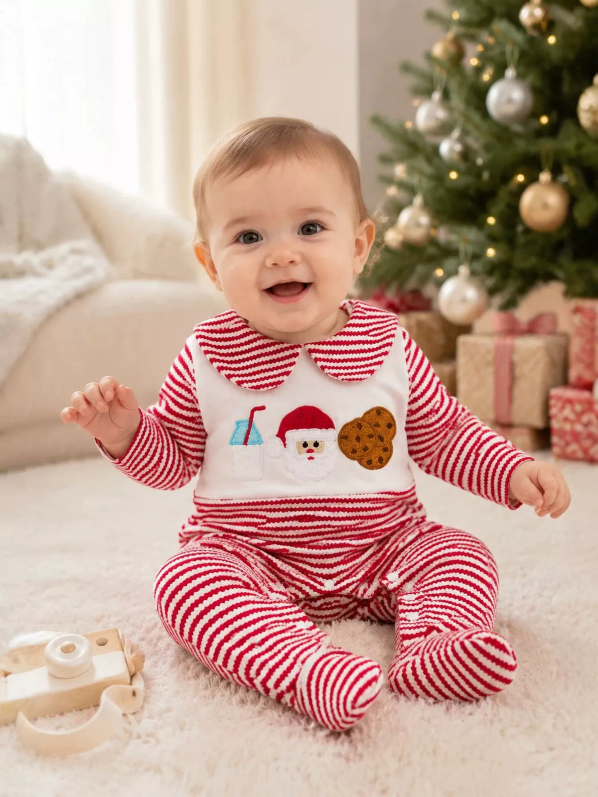 Children's Christmas Santa and Cookies Striped One-Piece - Lilixa.store