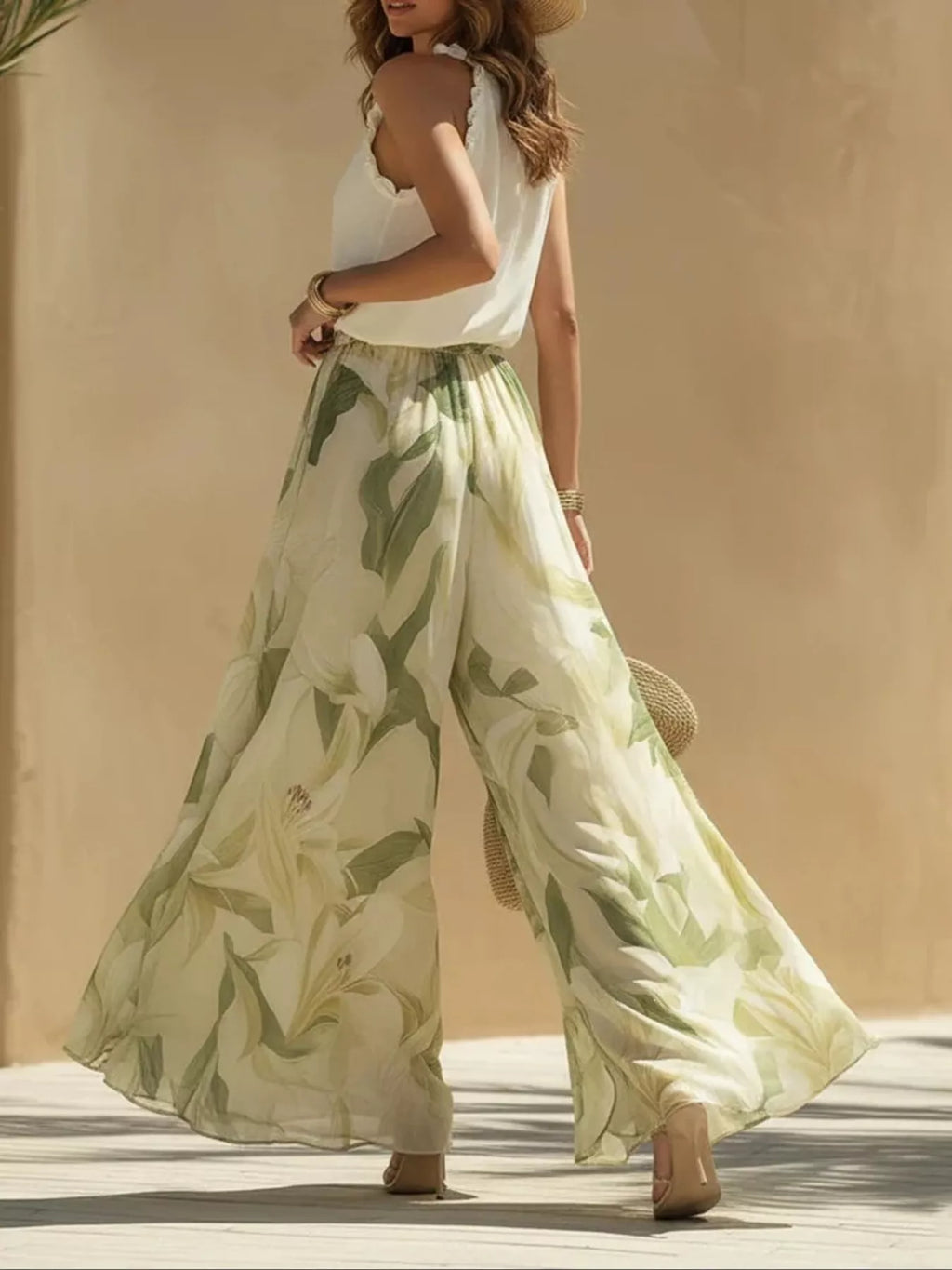 Frill Sleeveless Top and Wide-Leg Pants Two-Piece Set - Lilixa.store