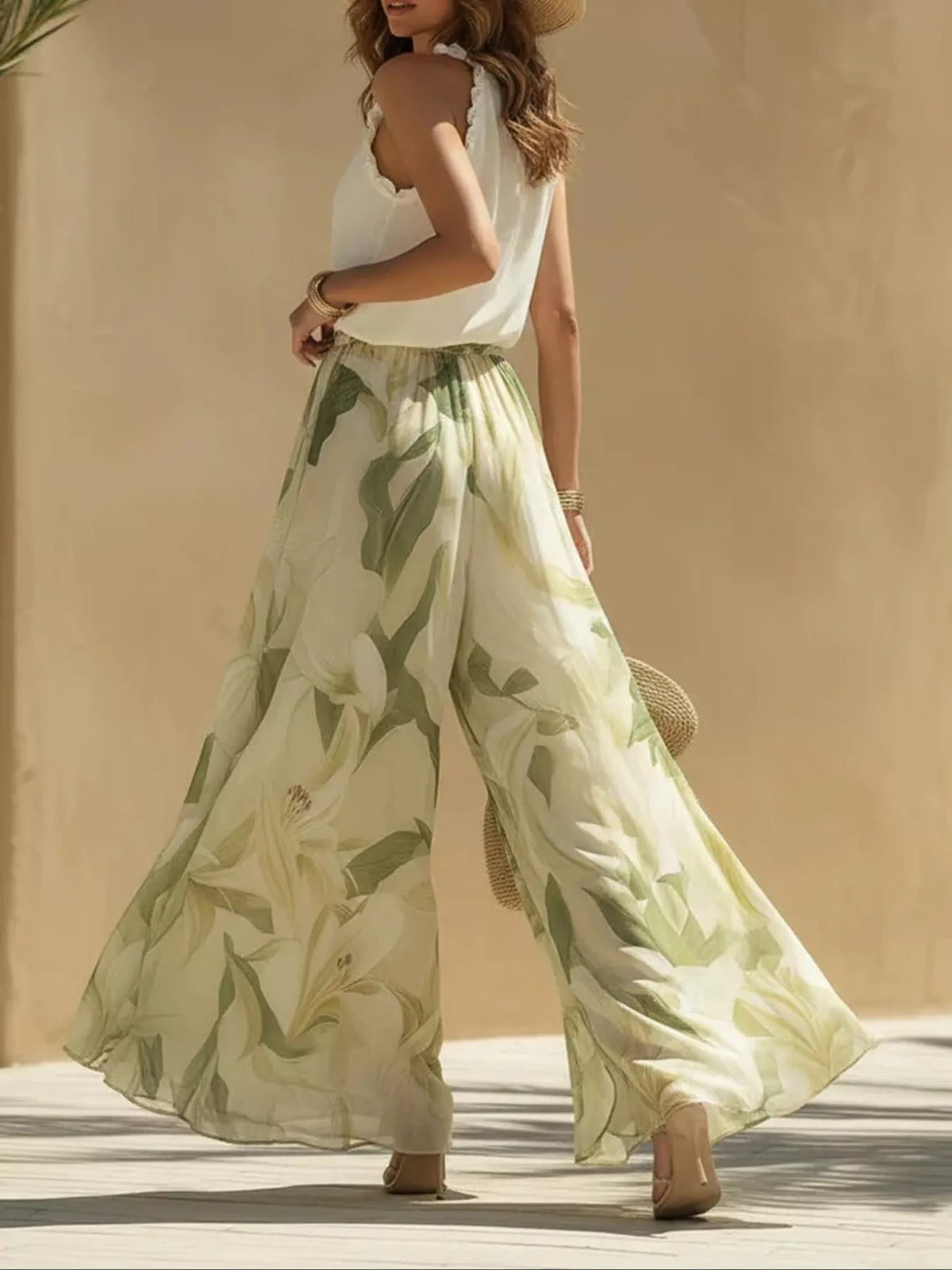 Frill Sleeveless Top and Wide-Leg Pants Two-Piece Set - Lilixa.store