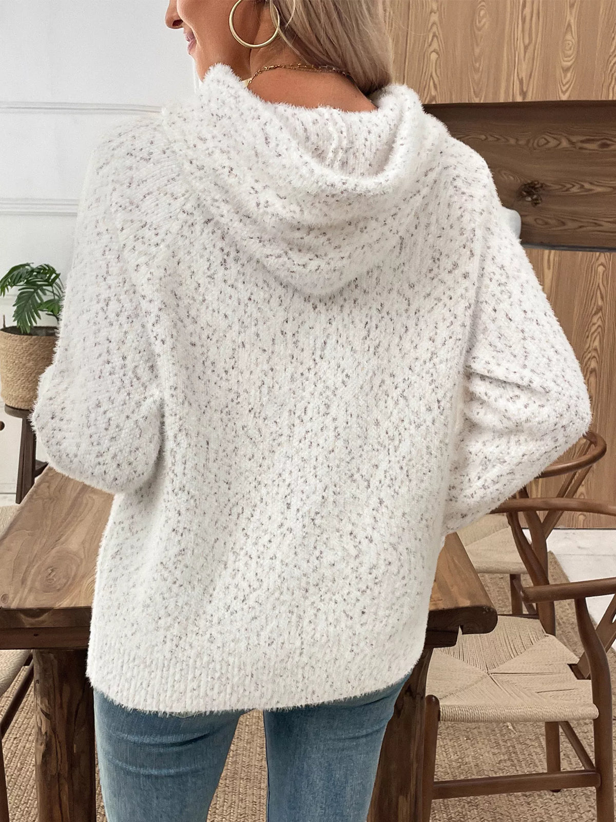 Fuzzy Letter Graphic Hooded Sweater