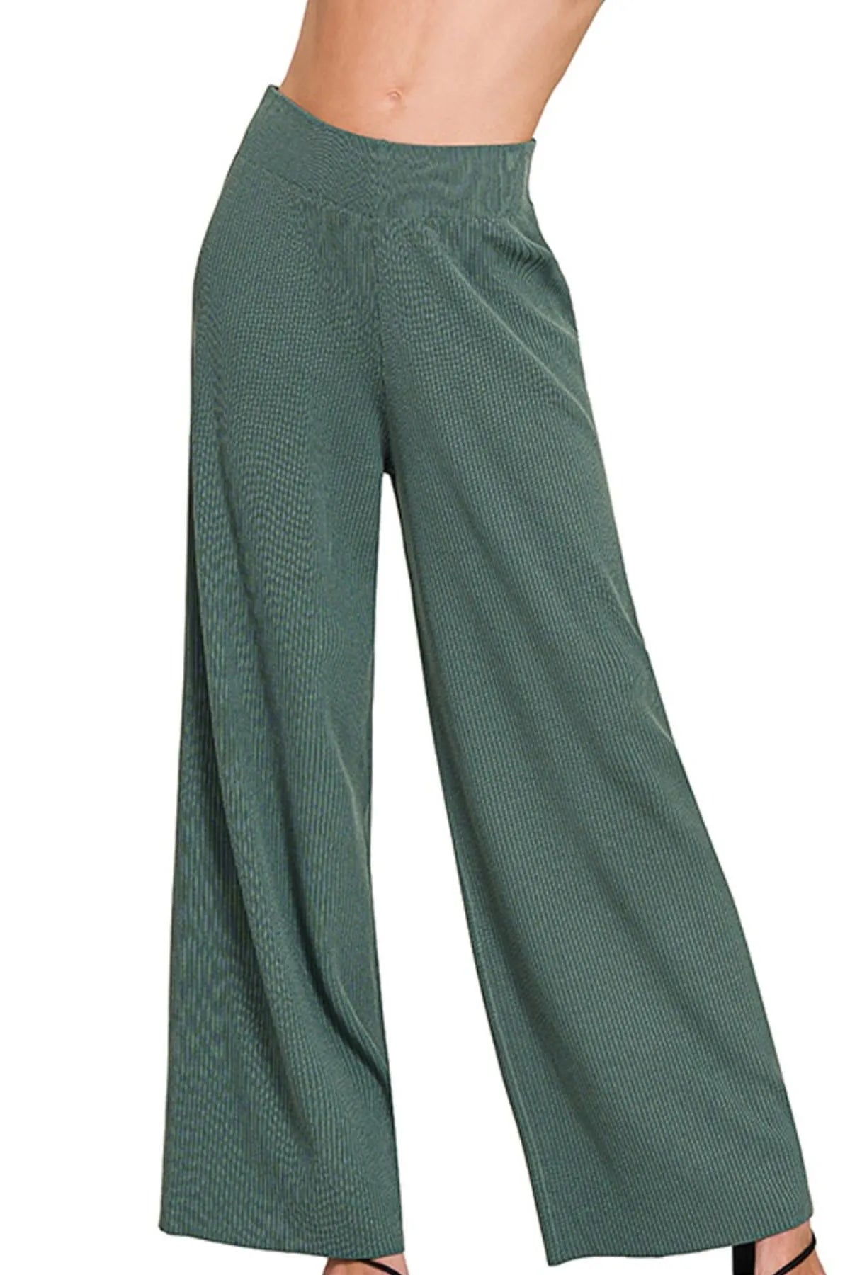 Zenana Viscose Ribbed Sweater Pants in Ash Jade, view 2