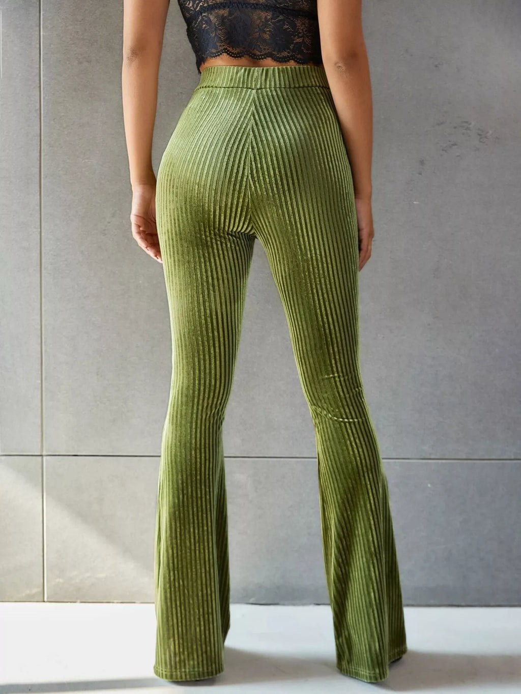 High-Waisted Ribbed Velvet Flare Pants - Lilixa.store