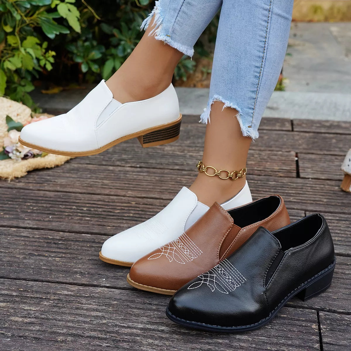 Point Toe Block Heels Loafers - Lilixa.store