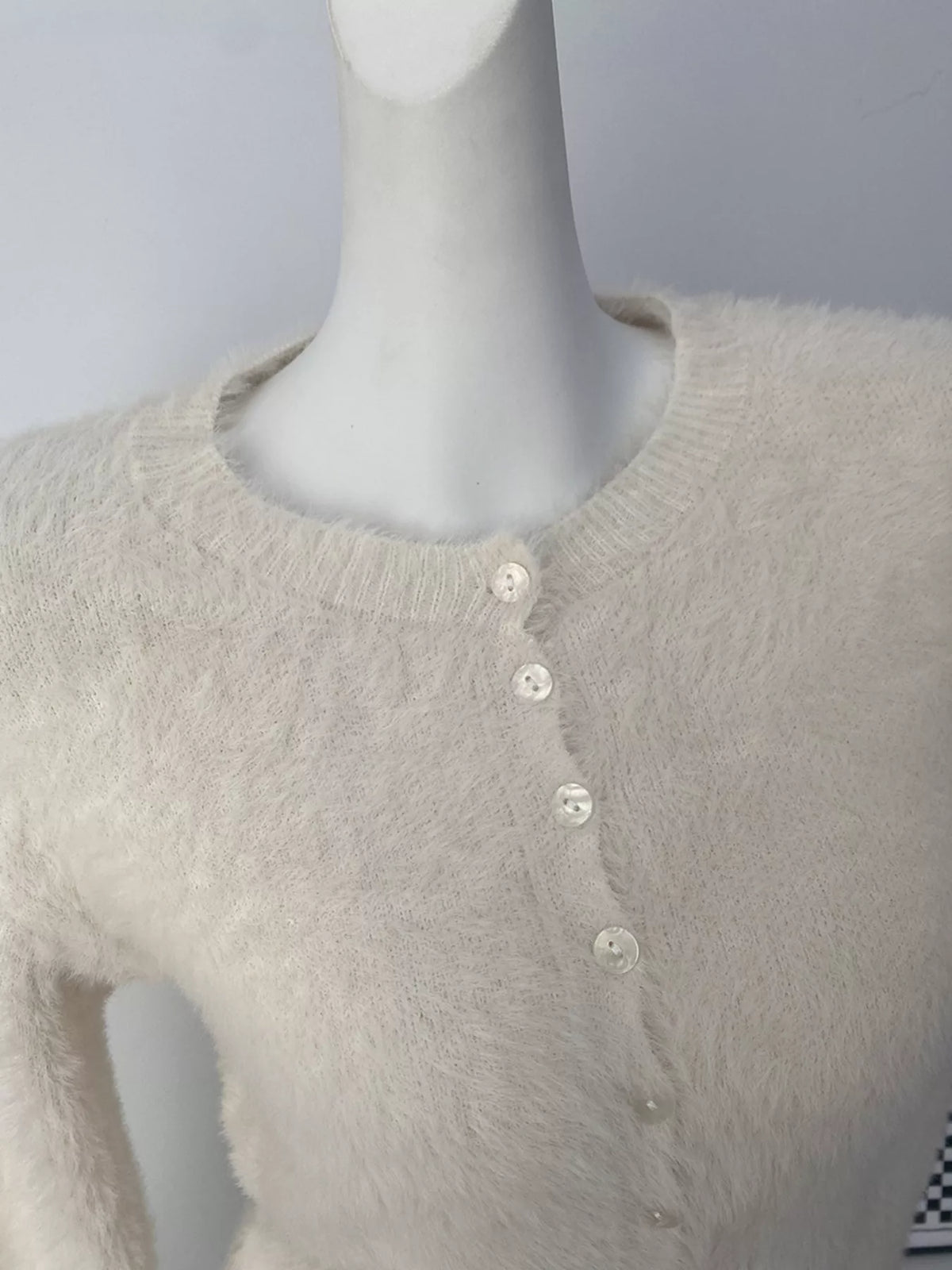 Soft Fuzzy Button-Down Cropped Cardigan, view 5
