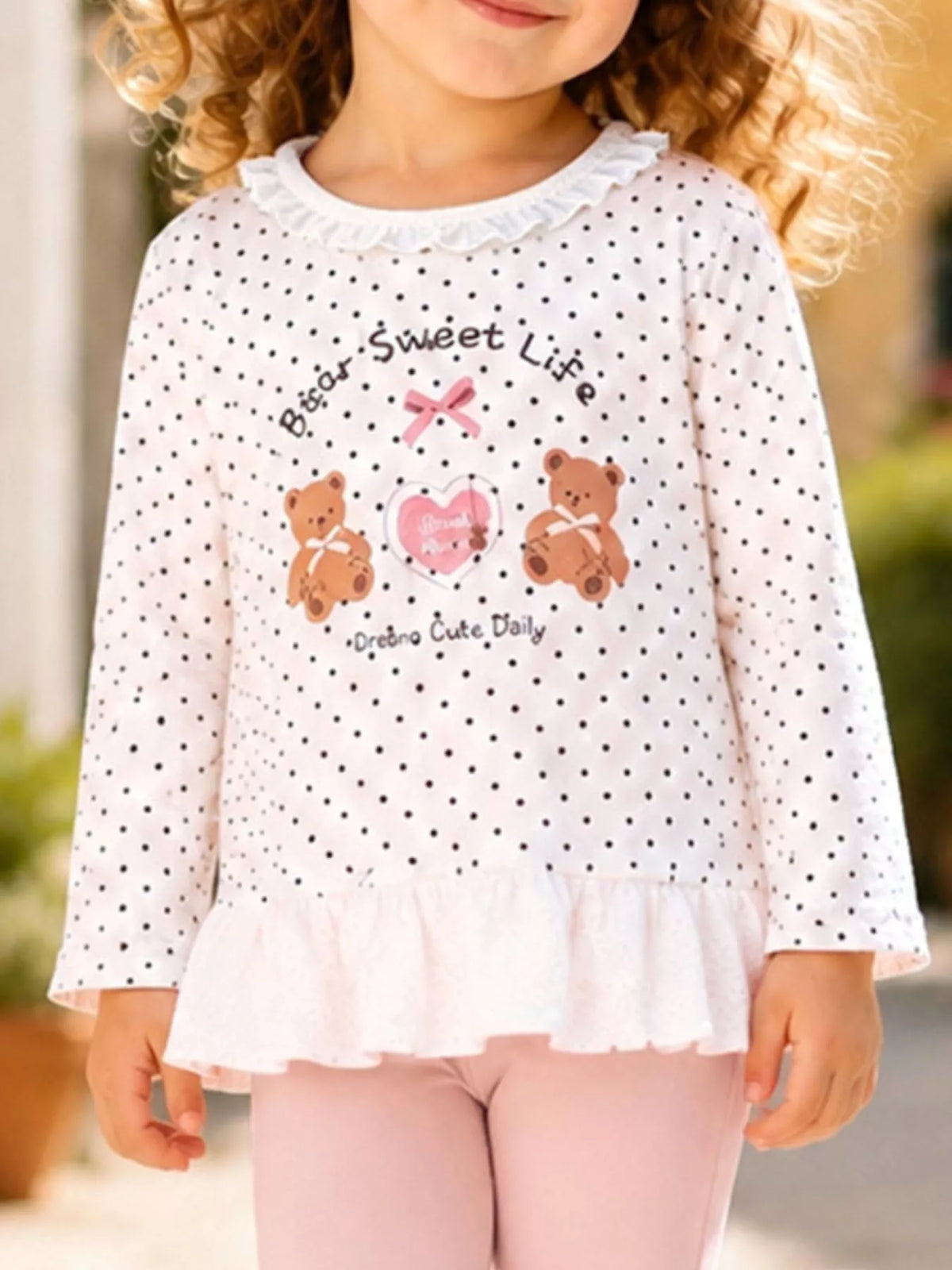 Children's Polka Dot Bear Long-Sleeve Top and Leggings Set - Lilixa.store