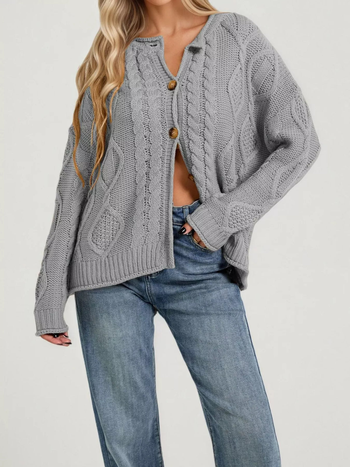 Cable-Knit Button-Down Cardigan - Lilixa.store