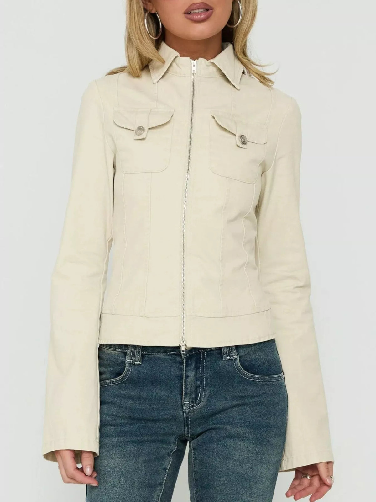 Slim-Fit Utility Zip-Up Cropped Jacket, view 6
