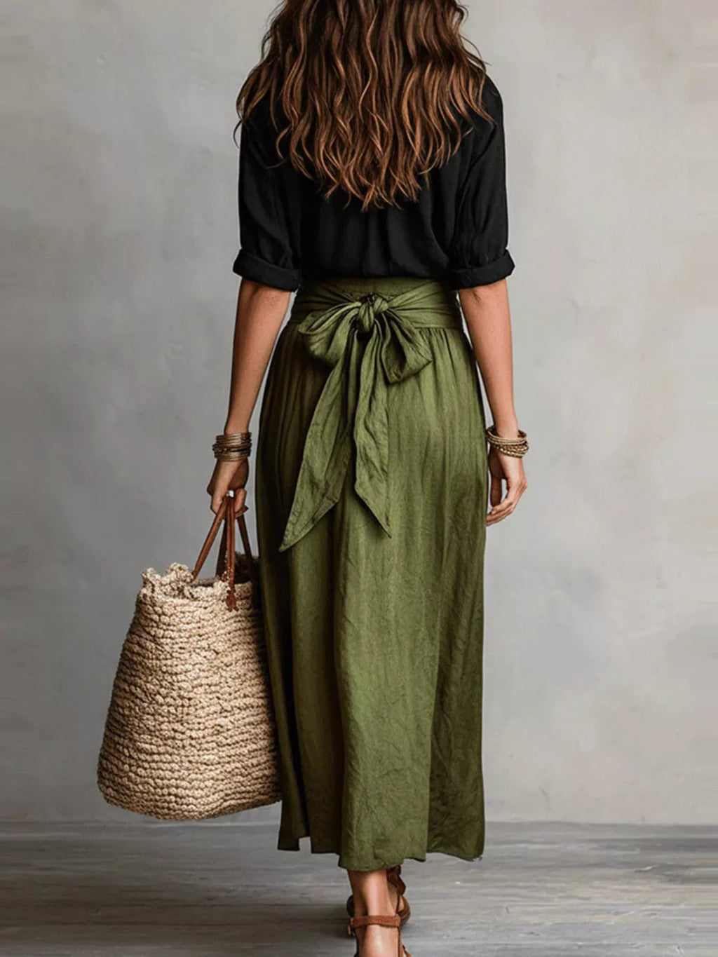 Button-Down Shirt and High-Waisted Tie-Front Maxi Skirt Set - Lilixa.store