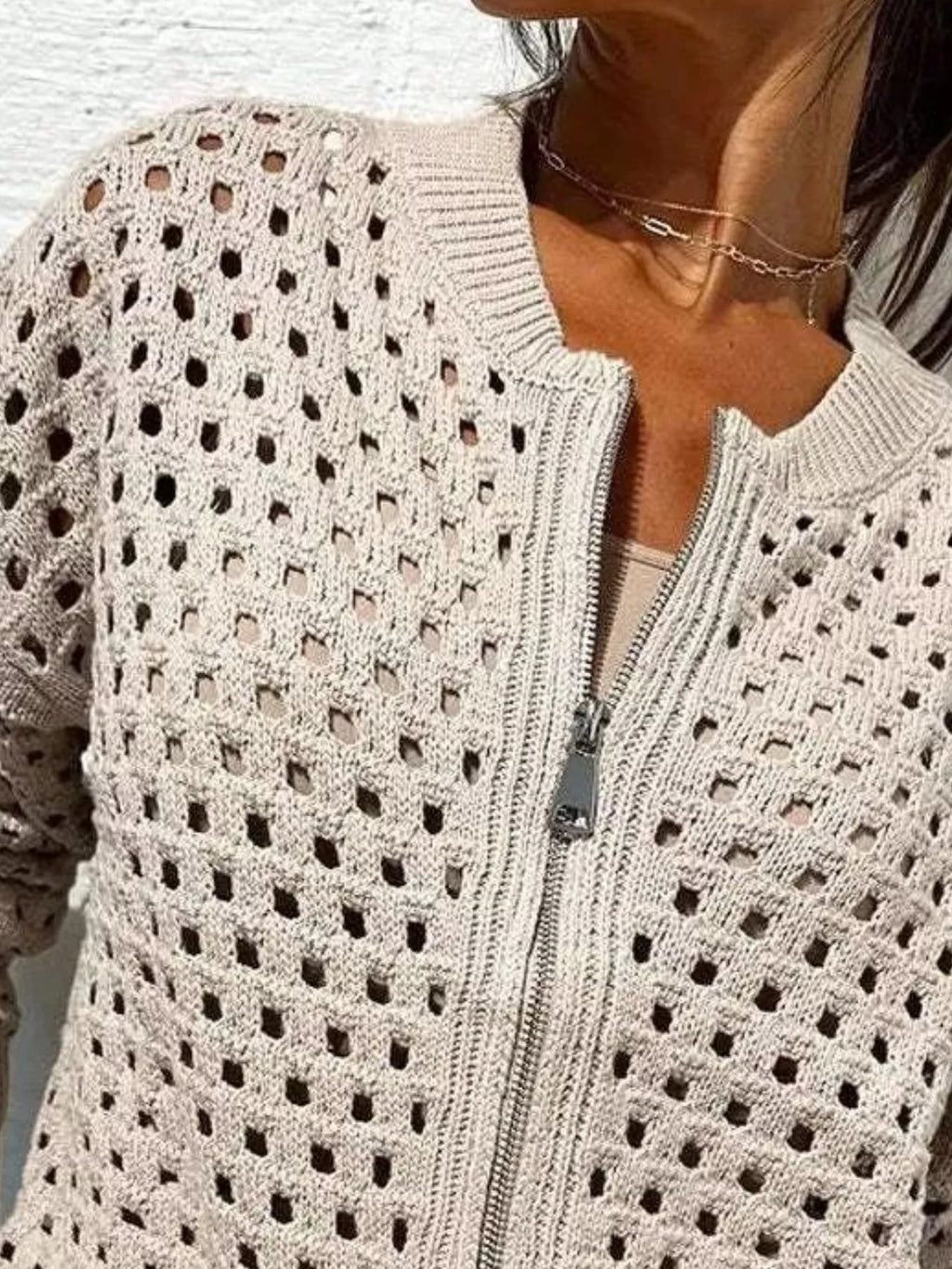 Full Size Crochet Knit Zip-Up Cardigan Plus Size - Lilixa.store