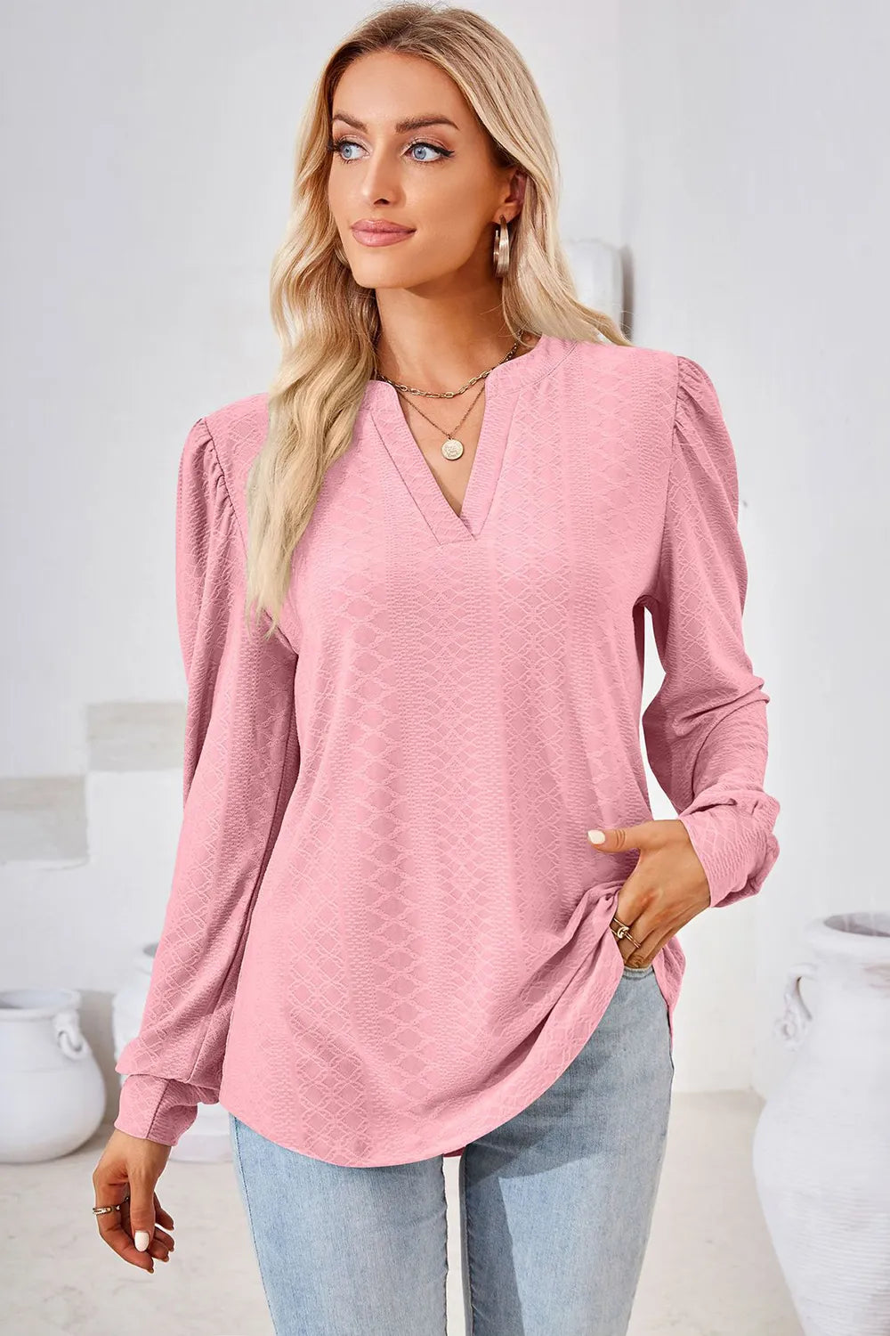 Notched Long Sleeve T-Shirt - Lilixa.store