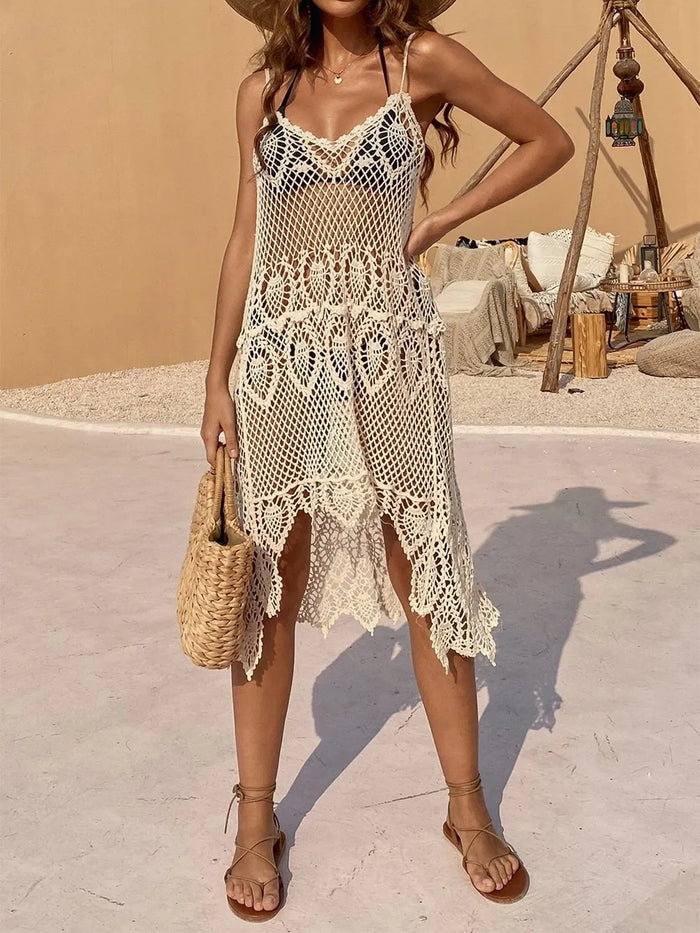 Openwork Scoop Neck Spaghetti Strap Cover-Up Dress - Lilixa.store