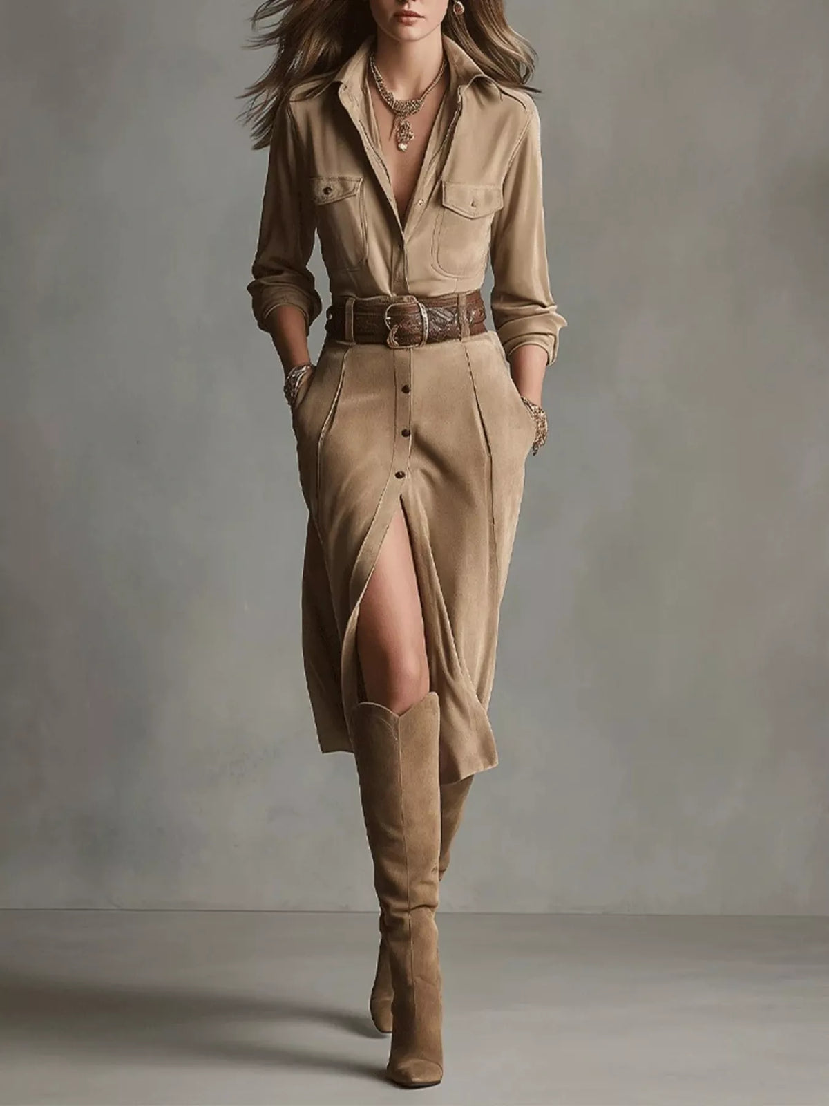 Button Up Long Sleeve Shirt Dress - Lilixa.store