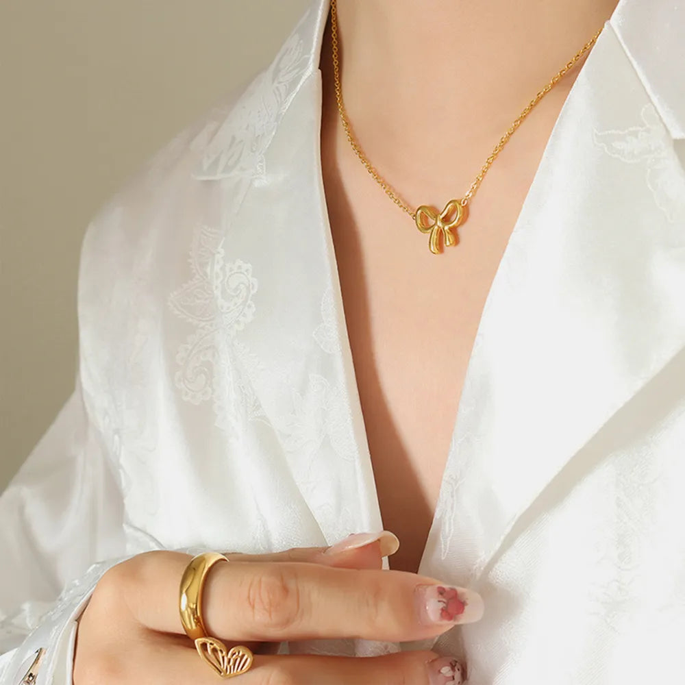 Gold-Plated Titanium Steel Bow Pendant Necklace - Lilixa.store